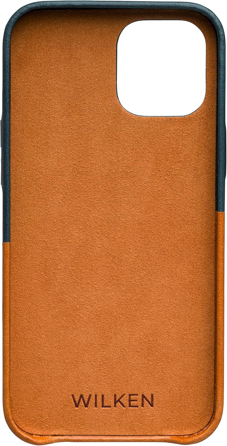Wilken Leather Slim Phone Case Compatible with iPhone 14 Pro Max | Compatible with MagSafe & Wireless Charging | Premium Top-Grain Leather Cover with Metal Buttons (14 Pro Max, Tan/Blue) - Image 4