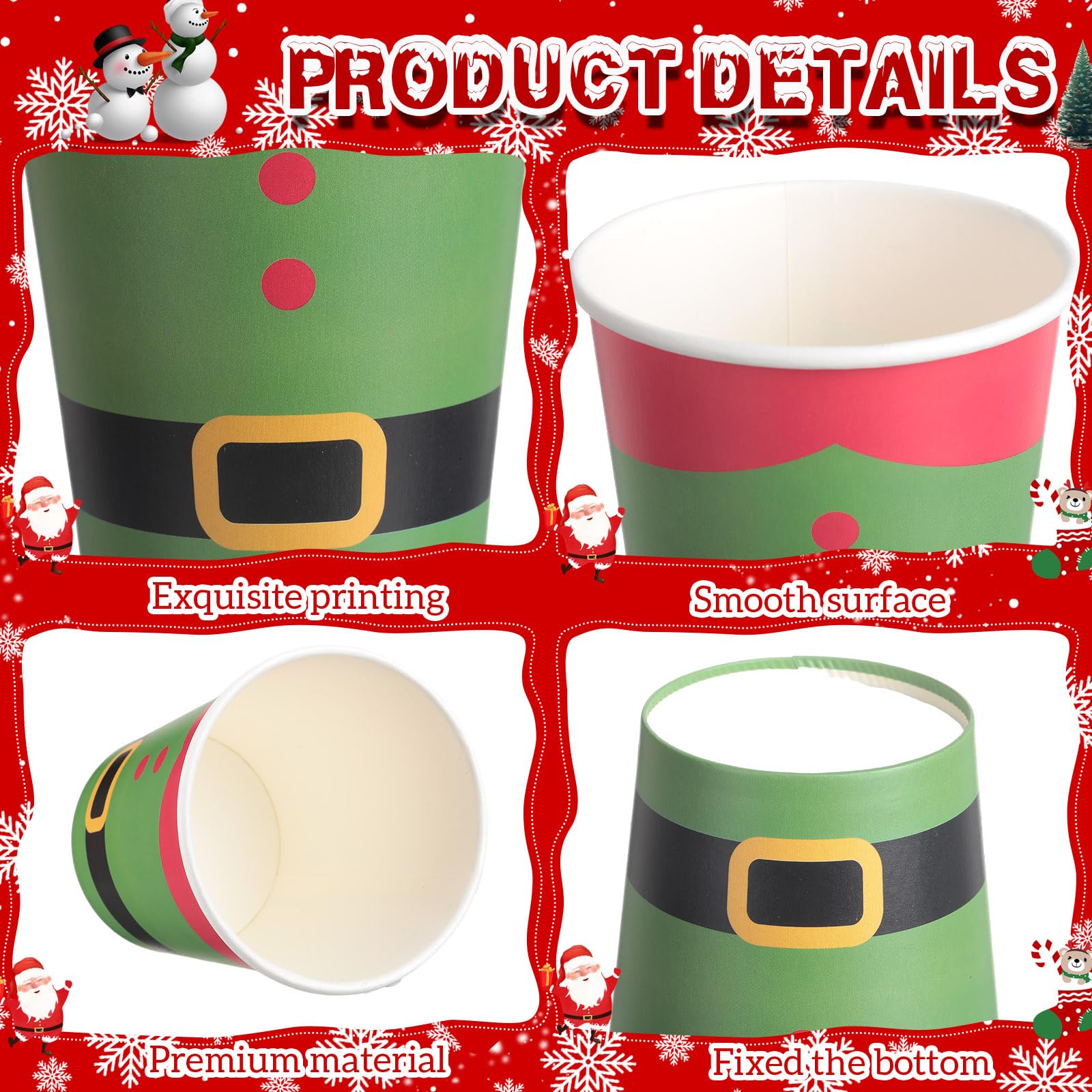Fulmoon 200 Pcs Christmas Disposable Cups 12 oz Christmas Paper Cups Coffee Hot Chocolate Wine Drinking Tea Cups Drinkware Xmas Holiday Party Supplies for Hot and Cold Beverages (Santa Style)