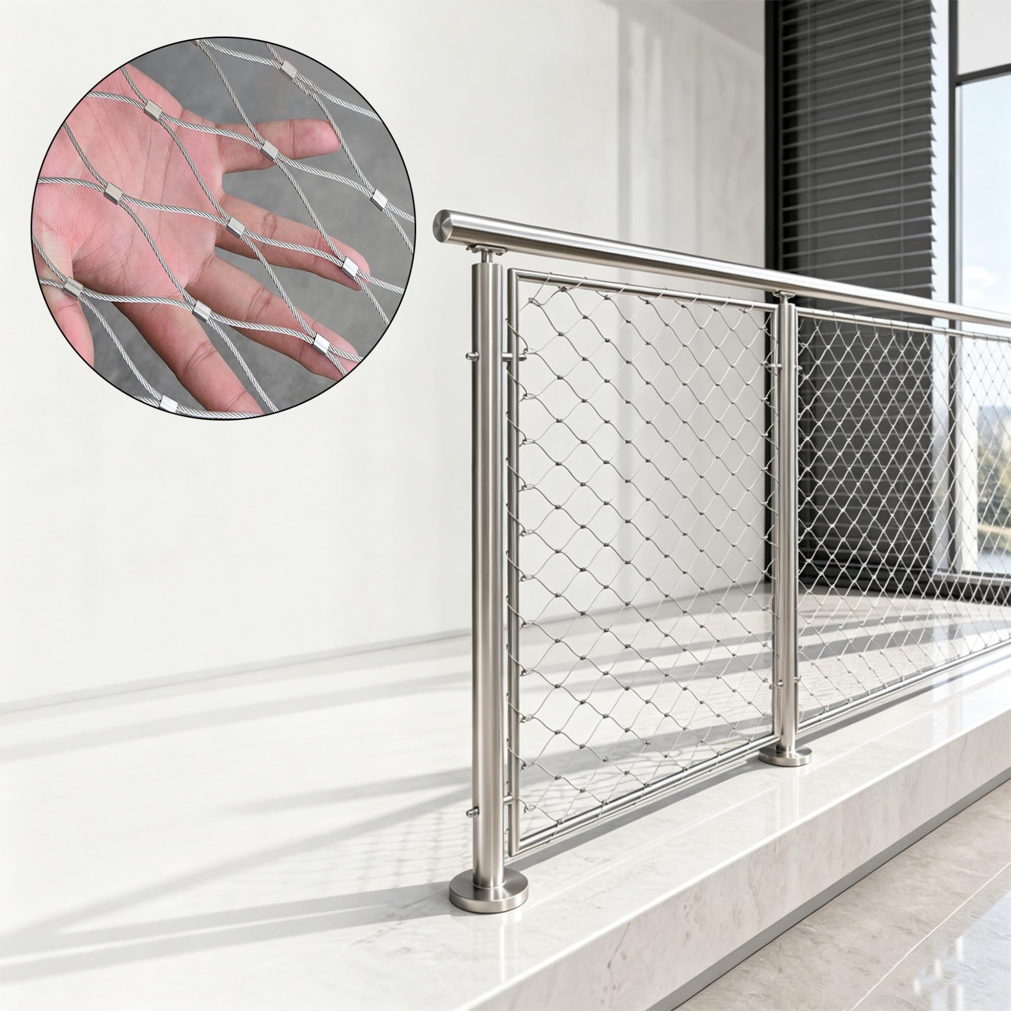 304 Malla de Cuerda de Acero Inoxidable, Malla Protector Acero | Protección de Seguridad para Balcones para Jardín, Casa, Balcón, Escalera; Alta Resistencia Tracción(2x6m)