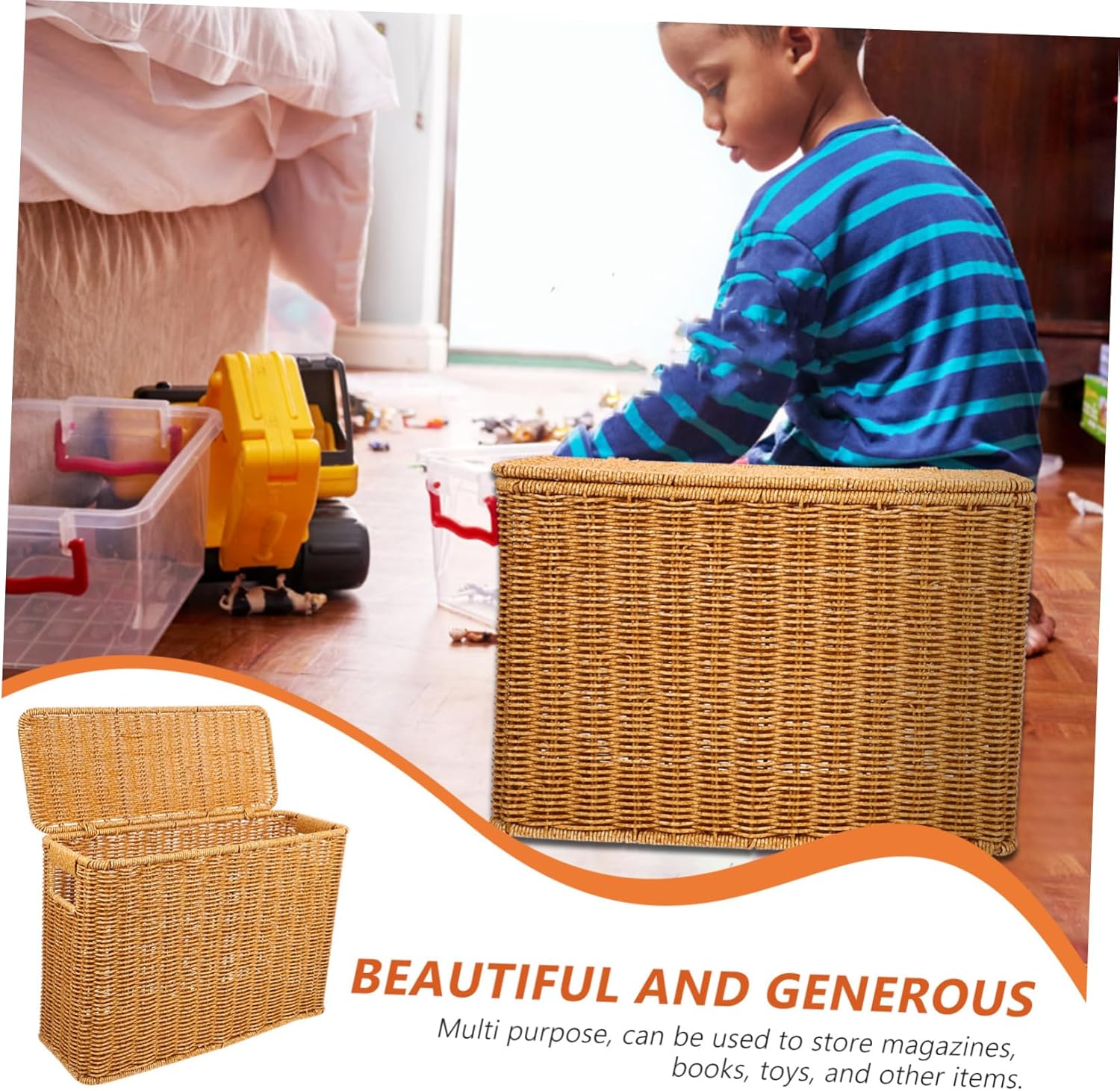 Sturdy Woven Basket Crimped Storage Container Decorative Storage Box Toy Magazine Organizer