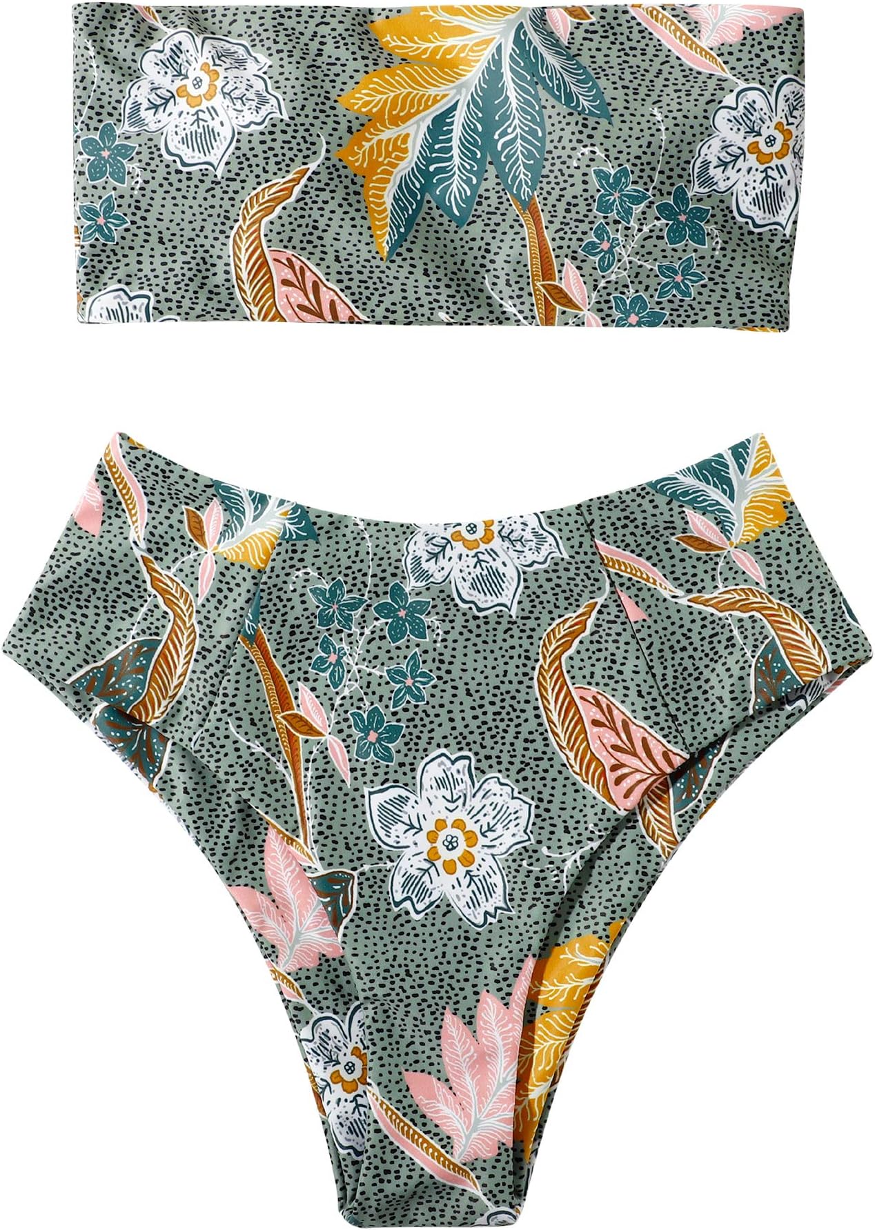 OMKAGIWomen's 2 Piece Bandeau Bikini Swimsuits Off Shoulder High Waist Swimsuit High Cut