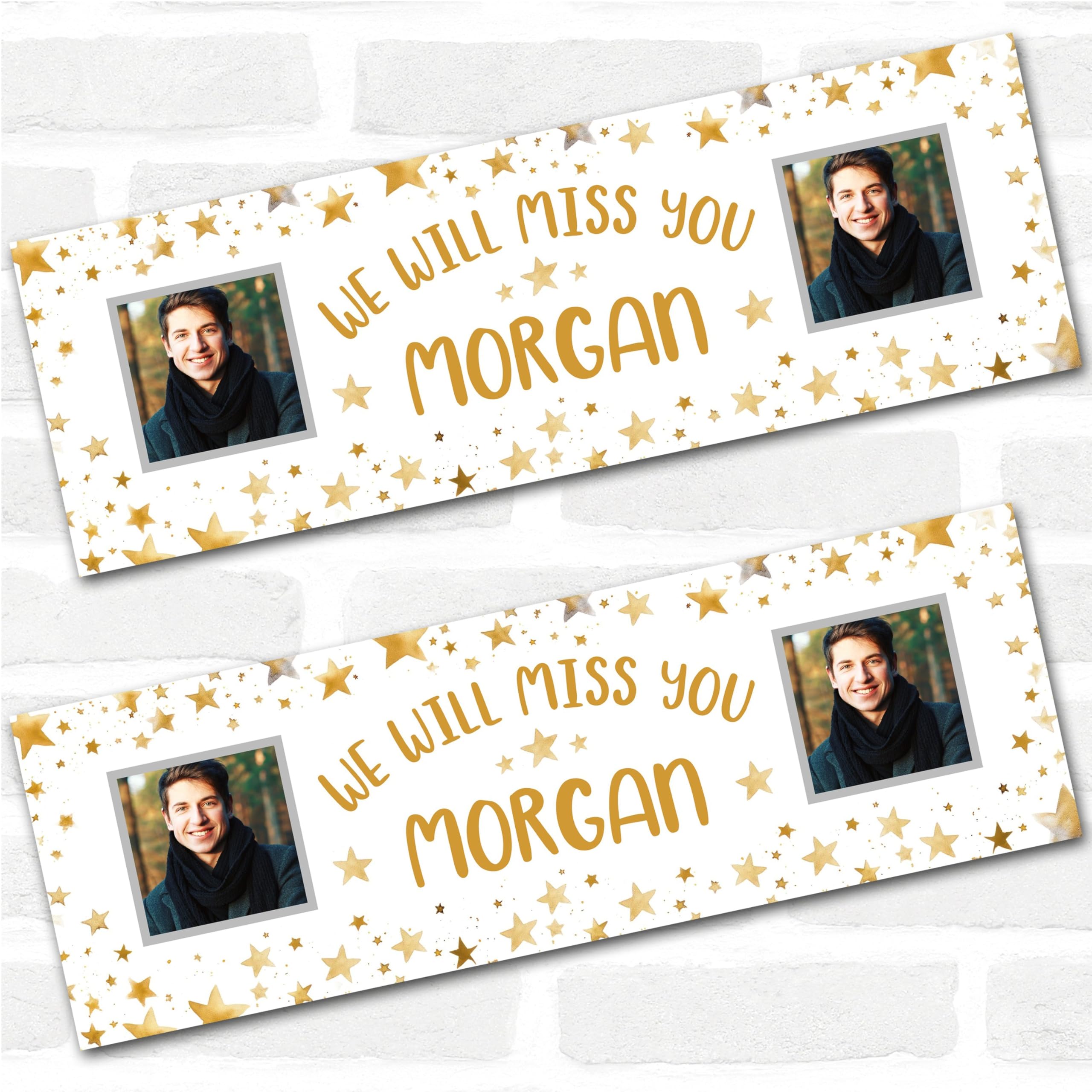 Personalised Party Banner For Sorry You're Leaving Miss You Photo Gold Star | Custom Large Party Decoration, Event Banner, Backdrop, Décor, Signage. 3 ft x 1 ft | 4.5 ft x 1.5 ft | 6 ft x 2 ft