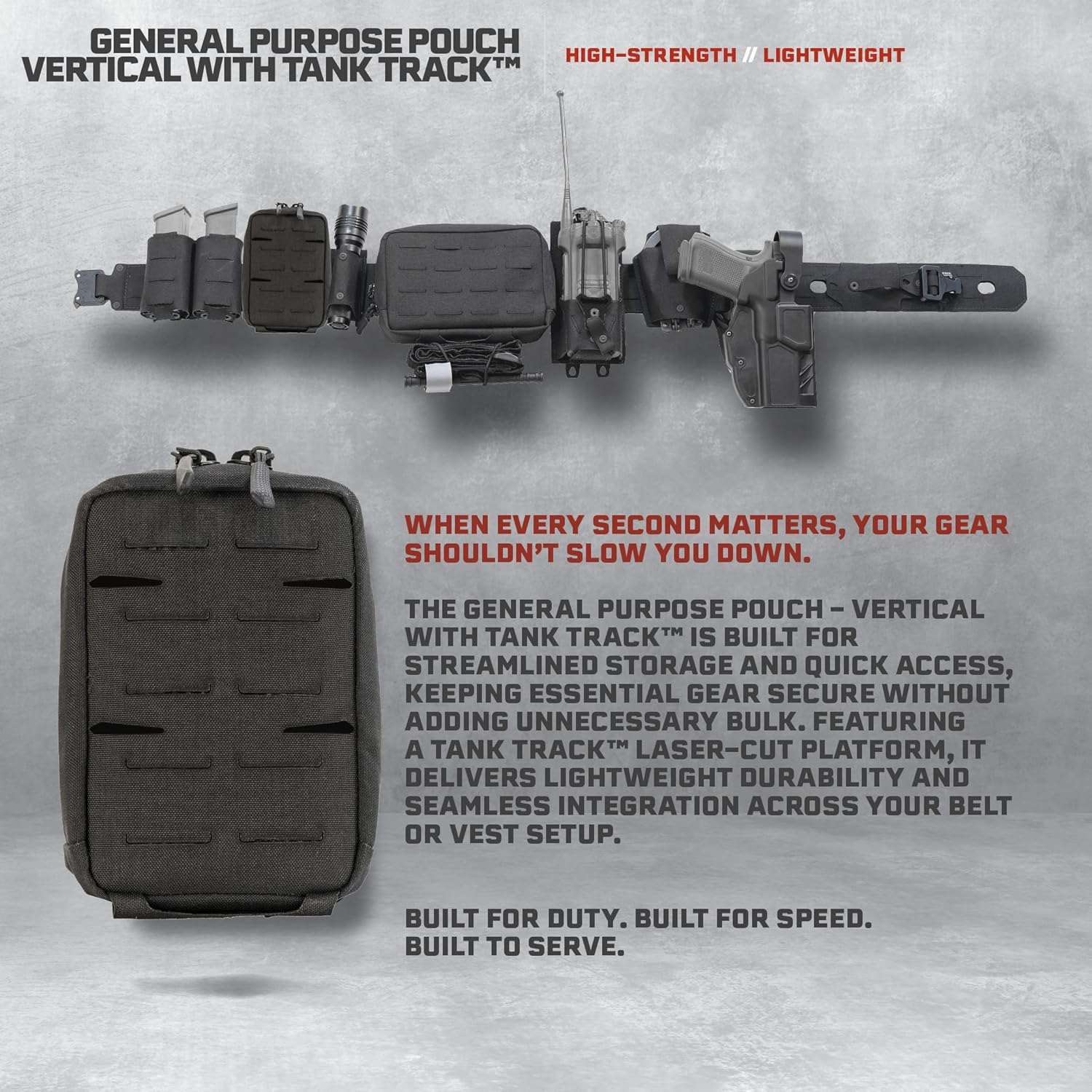 Tactical MOLLE General Purpose Pouch, Vertical Tank Track Design, Military Grade Laminate, 6x4x2 Inch