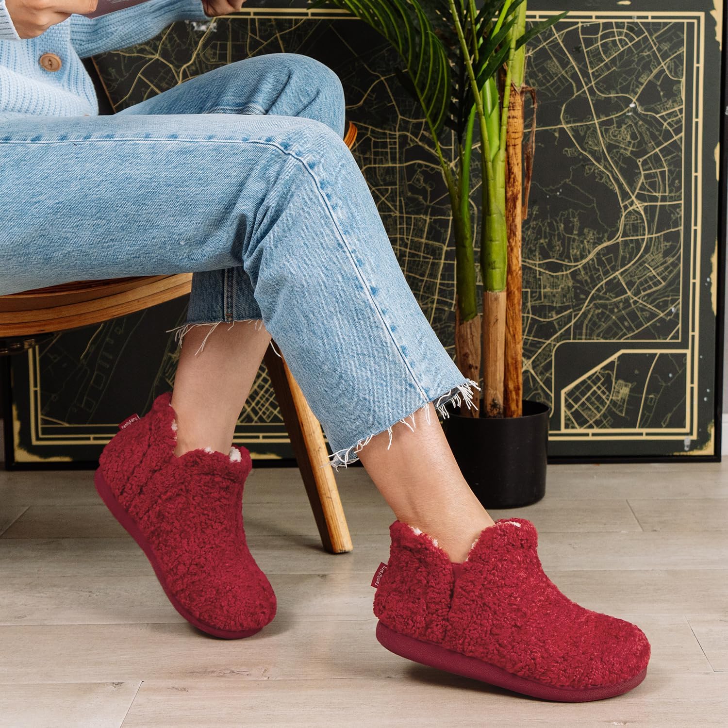 FamilyFairy Bootie Slippers for Women Warm House Shoes Memory Foam Indoor Outdoor Fuzzy Boots with Rubber Sole - Image 2