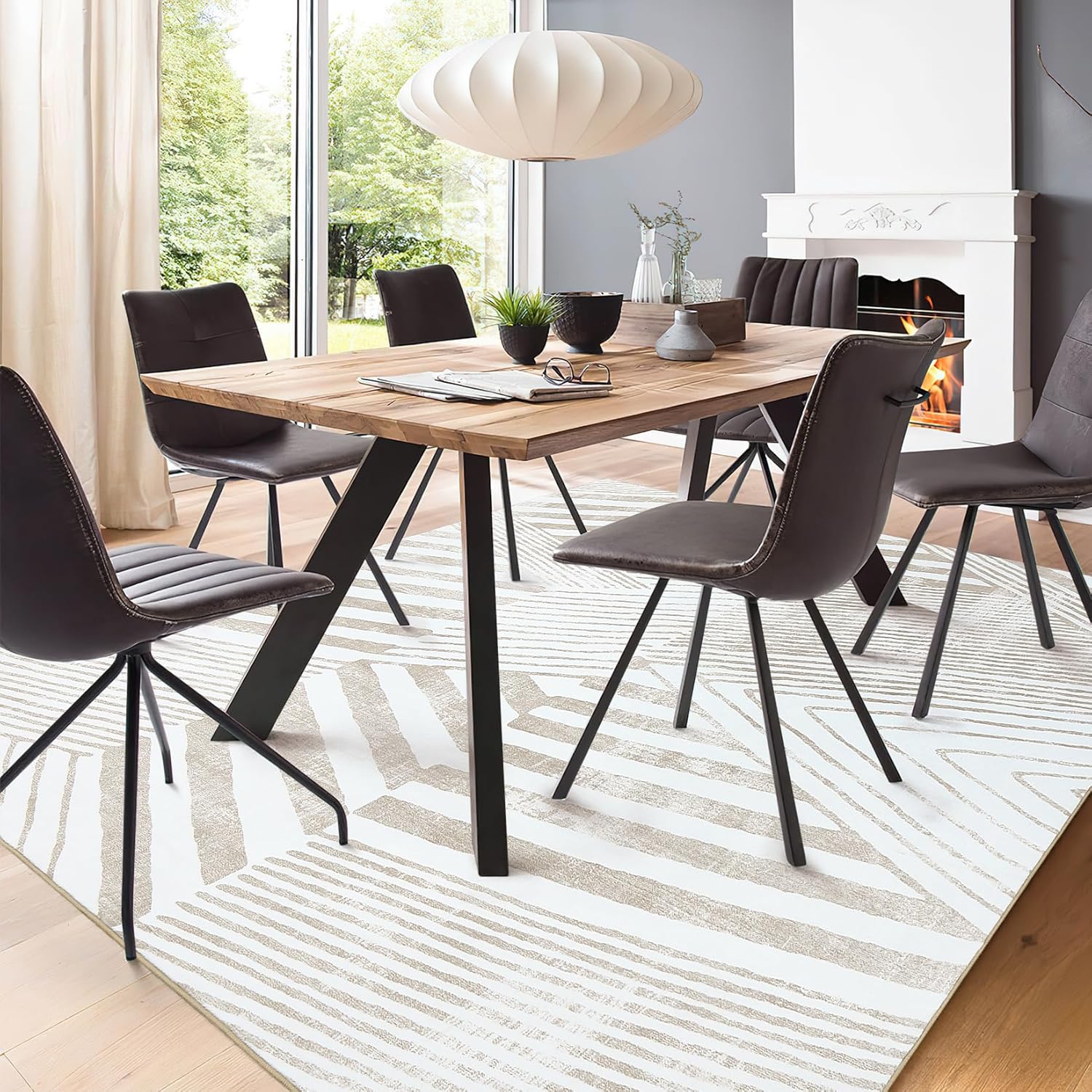GAOMON Machine Washable Rug, Modern Abstract Stripes, Area Rug for Living Room, Bedroom, Dining Room, Entry, 3x5