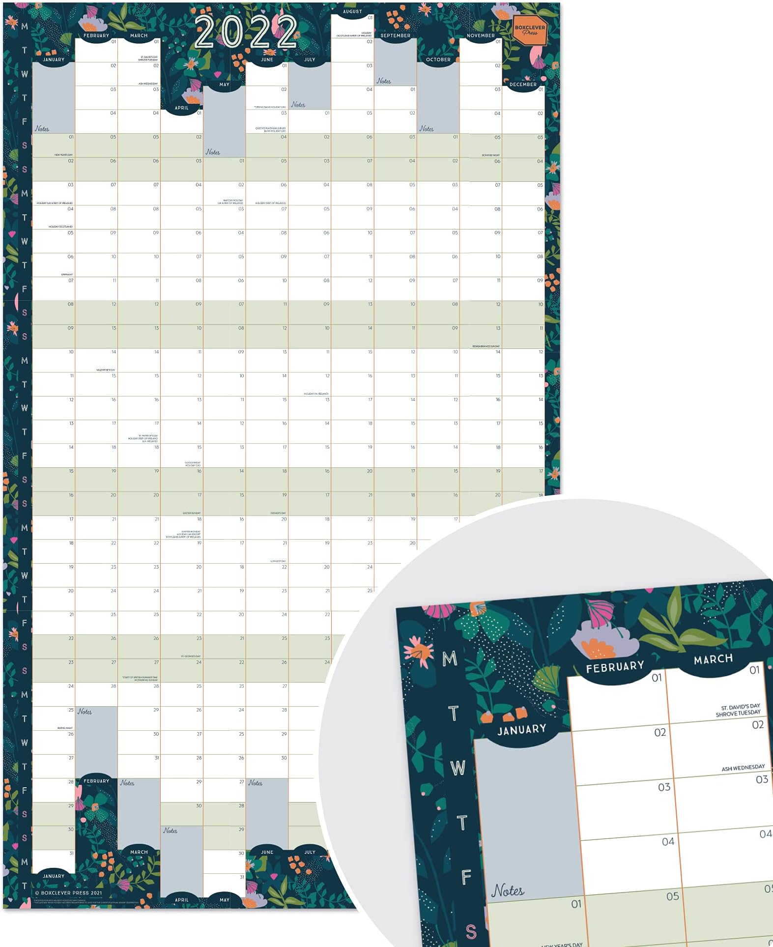 Boxclever Press 2022 Wall Planner (Portrait Layout). Stunning Wall Calendar 2022 runs Jan - Dec'22. Wall Planner 2022 for Home, Study or Work plans. Year Planner 2022 Wall - Laminated 43 x 70cm