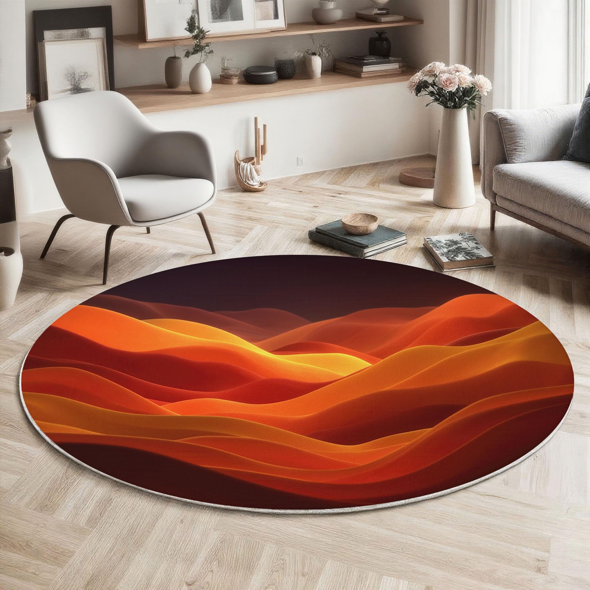 Tapis salon rond orange minimaliste tridimensionnel 120cm