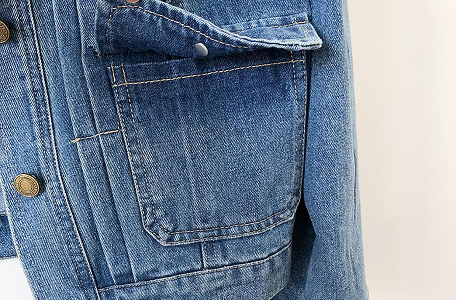 Women’s Collarless Long Sleeve Denim Jacket Round Neck Button Down Jean Jackets - Image 5