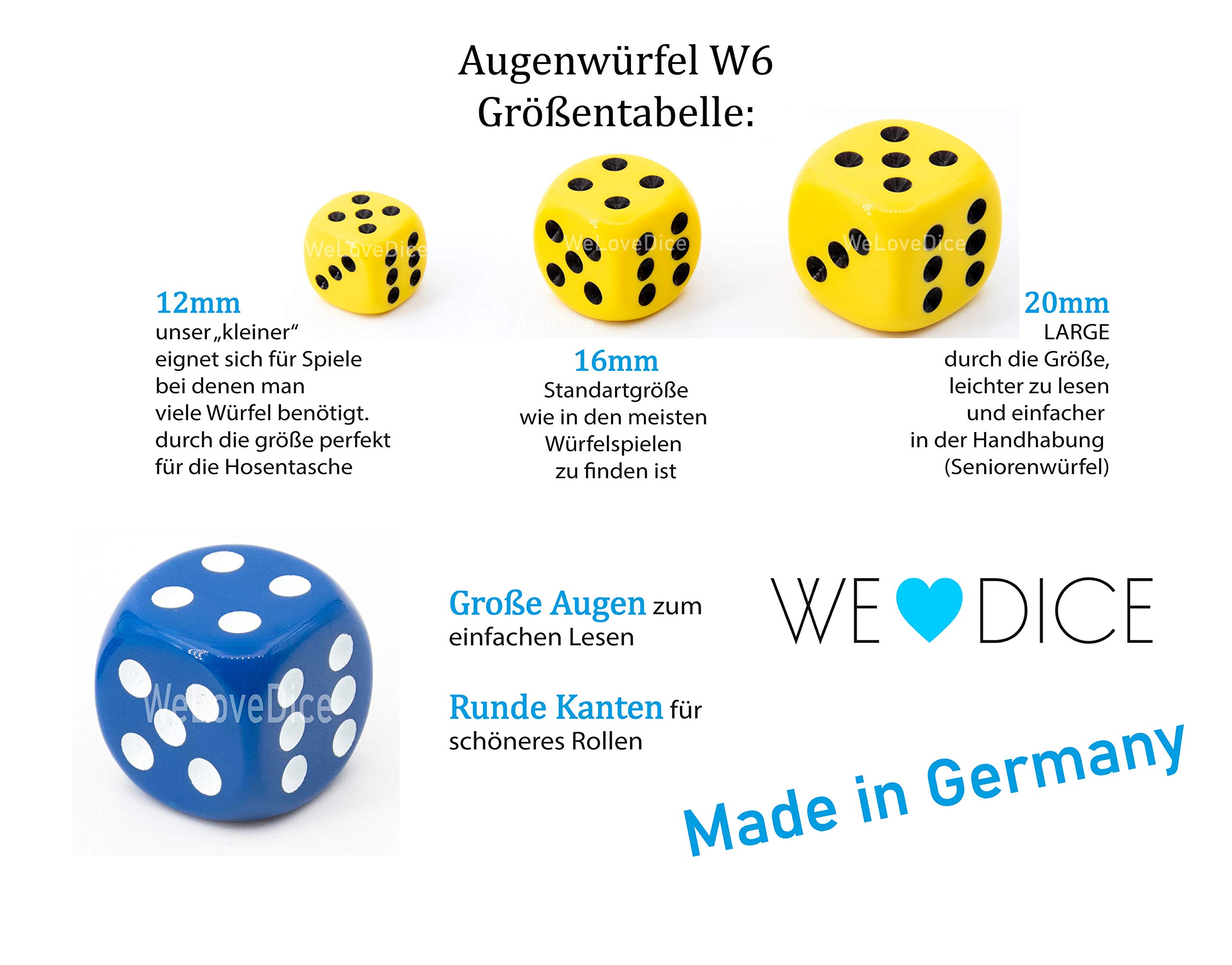Lot De 5 Cubes En Acrylique Bleu/Blanc W6 - 16 Mm, Fabriqués En Allemagne, Pour Jeux, Collection Ou Décoration