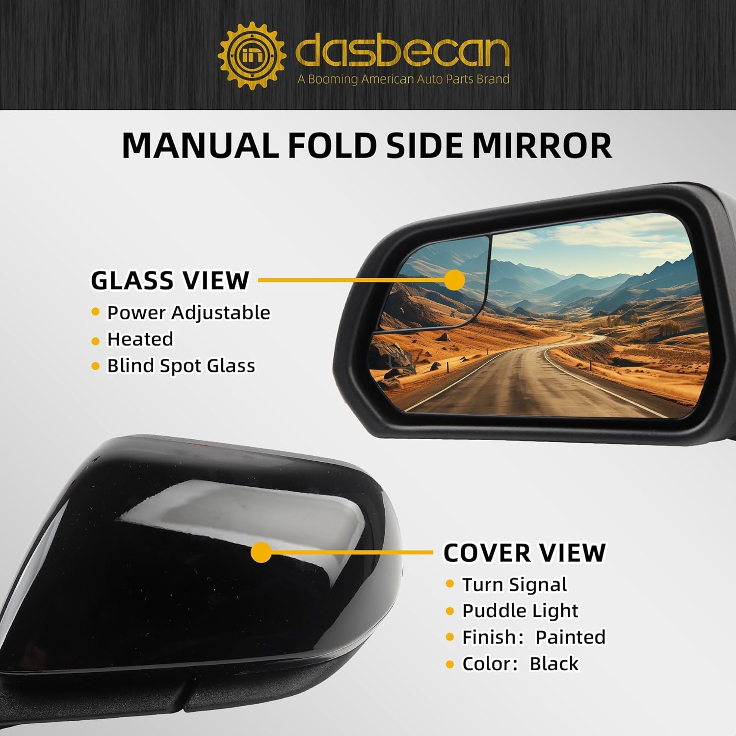 Dasbecan Left Driver Side Door Mirror Compatible with Ford Mustang 2015-2020 Power Glass Heated with Turn Signal Puddle Light Blind Spot Glass Replaces FR3Z17683H-PFM FO1320596 Black 7Pins