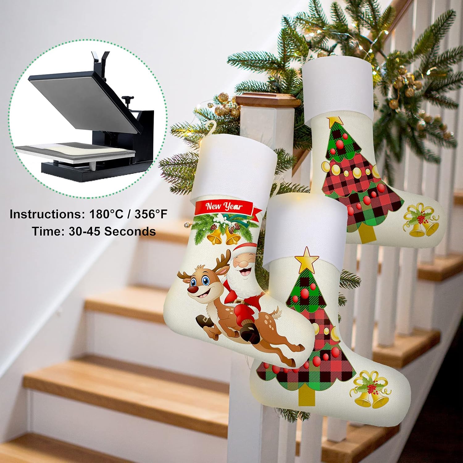 Tatuo 6 Pieces Sublimation Christmas Burlap Stockings Christmas Stockings Fireplace Hanging Stocks for Decoration Fireplace Hanging Ornaments Holiday Decorations