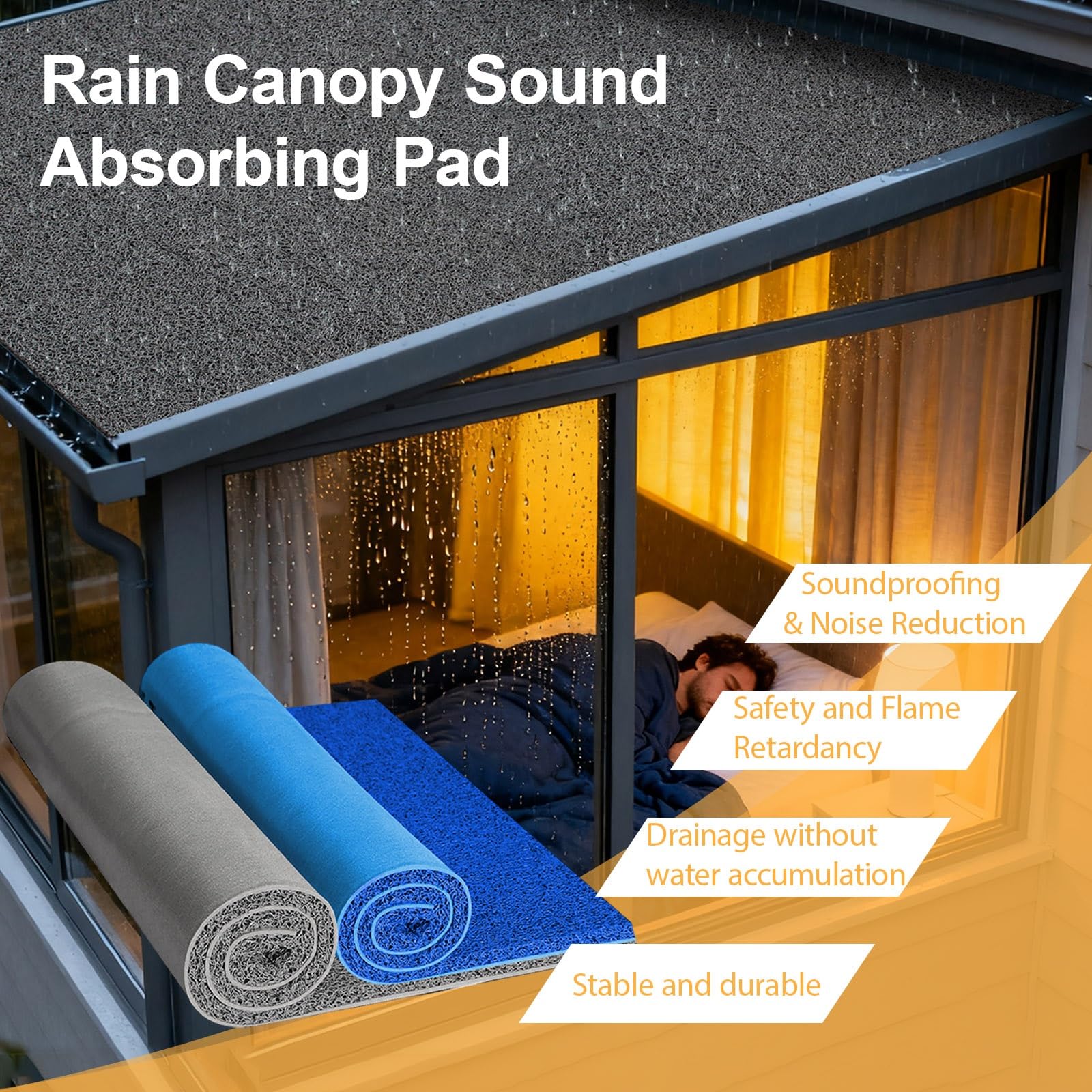 Générique Coussin insonorisant, Tapis insonorisant Autocollant pour Toit en métal, auvent, auvent de Pluie, PVC découpé sur Mesure, réduit Le Bruit de Goutte, 35,4 x 354,3 Pouces