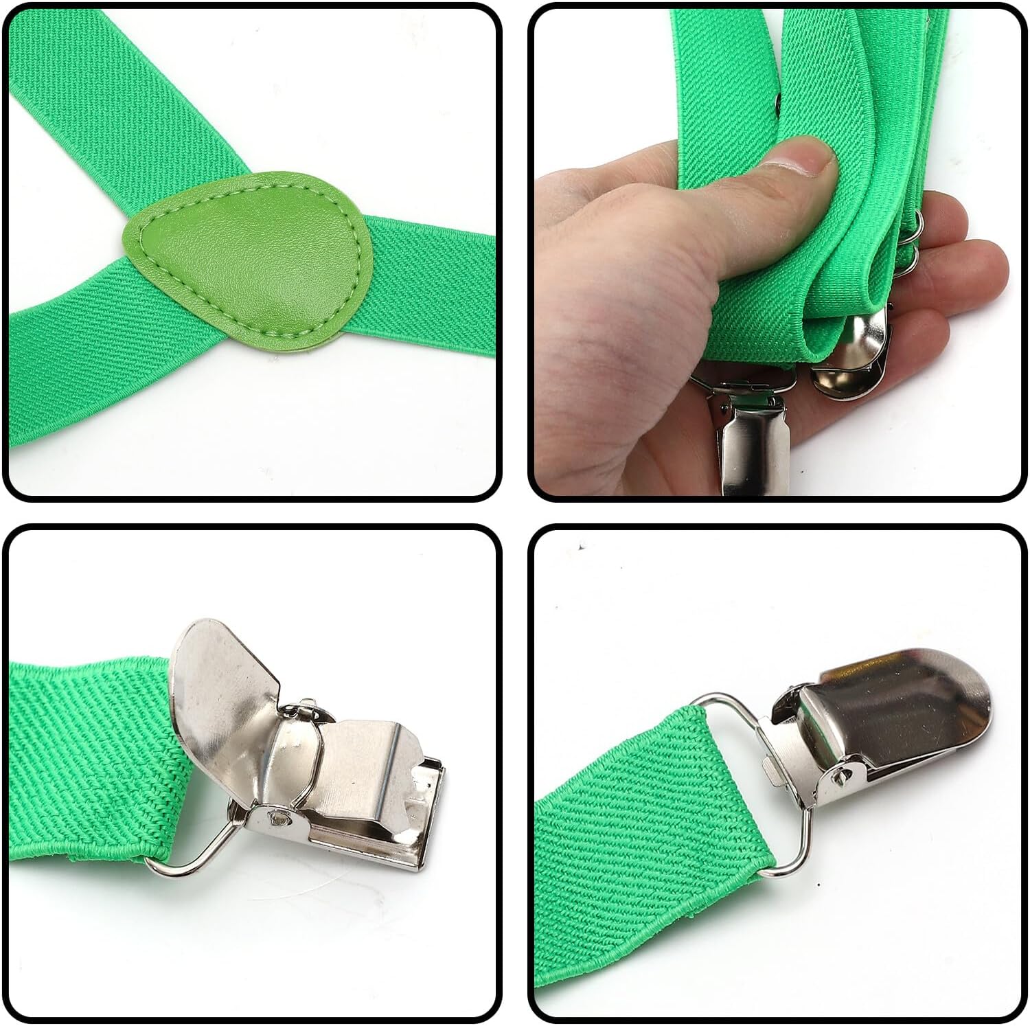 2pcs St Patrick’s Day Adjustable Green Suspenders with Heavy Duty Elastic for Men Women Suit and Jean Pants Accessory