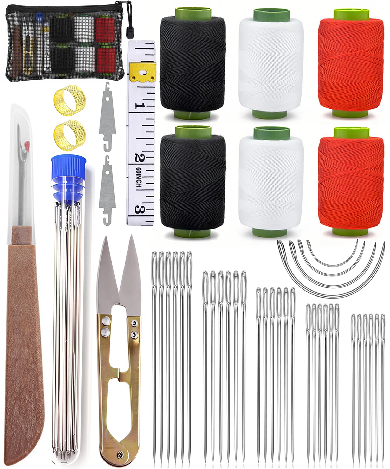 44Pcs Sewing Tool Set, Big Eye Steel Sewing Needle Kit, Threader and Needle Repair Kit Stainless Steel Needles for Hand Sewing