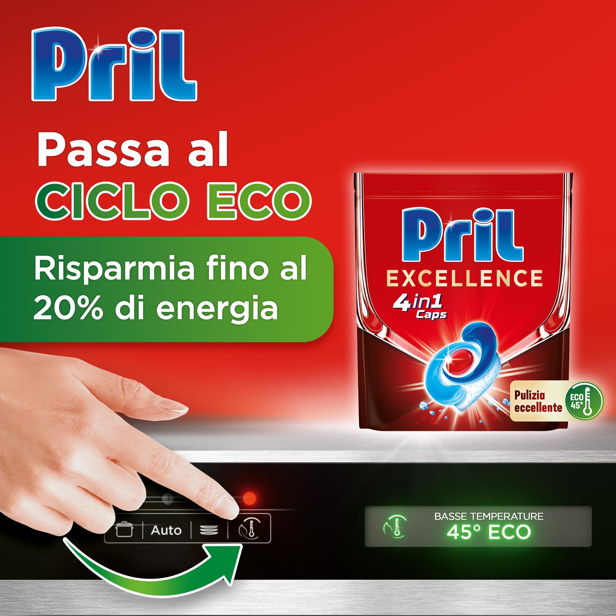 Pril Excellence 4in1 Caps, Detersivo Lavastoviglie in Caps a dissoluzione rapida, formato da 56x4 (224 capsule)