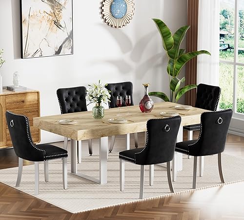 Miniatura 19 de Juego de mesa de comedor extensible marrón de 7 piezas para 6, 63 a 78.74 pulgadas, moderno juego de mesa de cocina y comedor, mesa de comedor Mesa