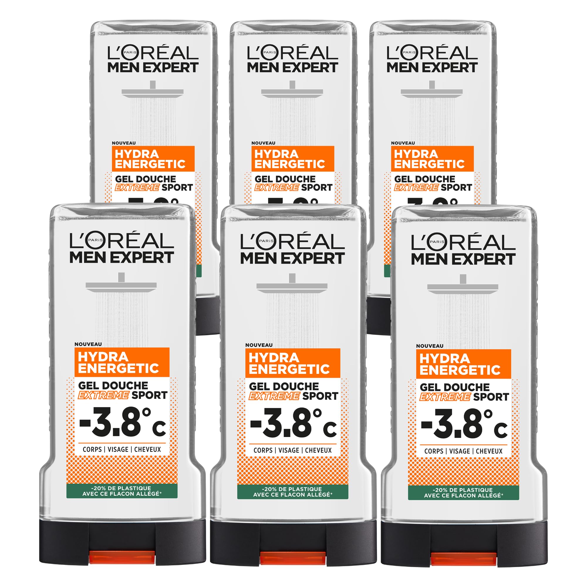 L’Oréal Paris L'Oréal Men Expert Hydra Energetic Shower Gel Extreme Sport -3.8°c Sensation of Freshness - Pack of 6 x 300ml