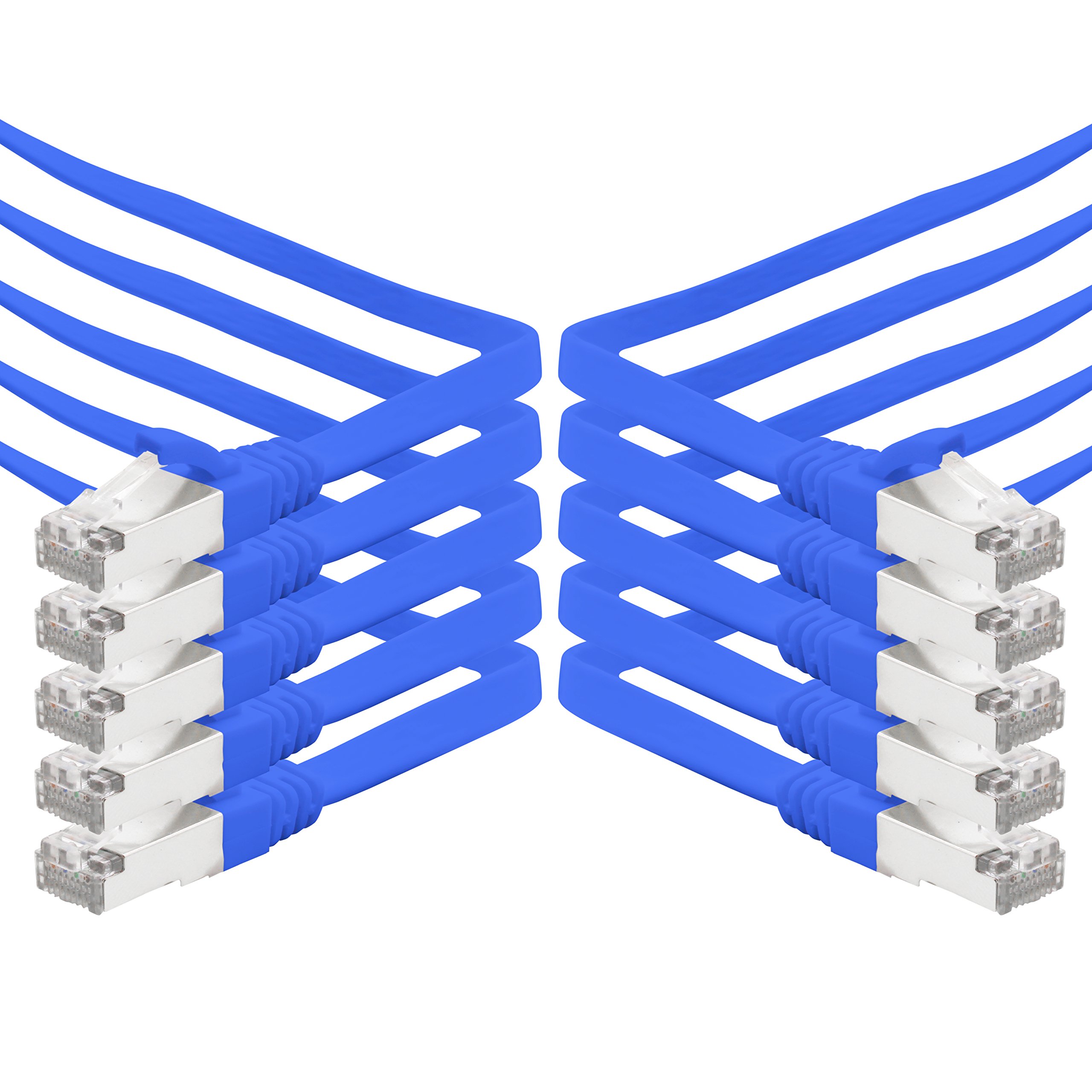 1aTTack.de 0.5m - blau - 10 Stück CAT.7 Gigabit Ethernet LAN Flachband Flachbandkabel (RJ45) Netzwerkkabel Rohkabel (10Gbit/s) Verlegekabel Flach Slim kompatibel zu Cat.5 - Cat.5e - Cat.6