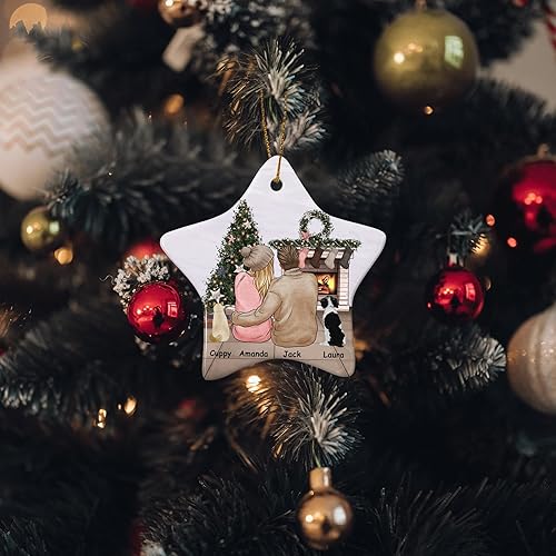 Miniatura 21 de Bonitos adornos personalizados para parejas con retrato, adorno personalizado para árbol de Navidad con nombre de mascota, perro, gato, raza, regalo