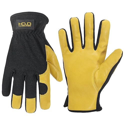 Miniatura 7 de HLDD HANDLANDY Guantes de jardinería de cuero para hombre, guantes de trabajo utilitarios para jardinería, jardinería, construcción, mecánica