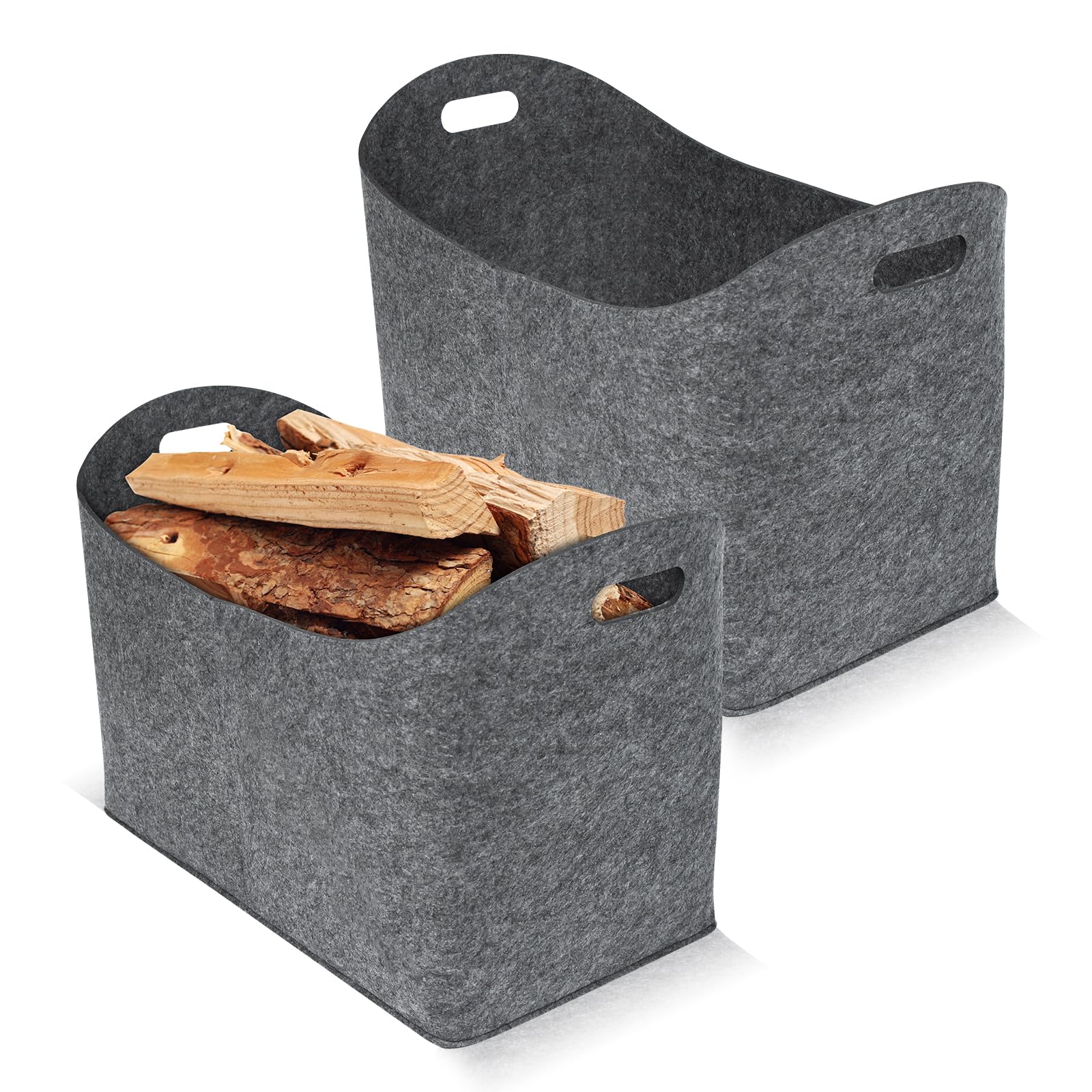 Borsa Legna Da Ardere HENGMEI - 2 Pezzi Feltro 50x25x25cm - Portata 30kg - Pieghevole Grigio