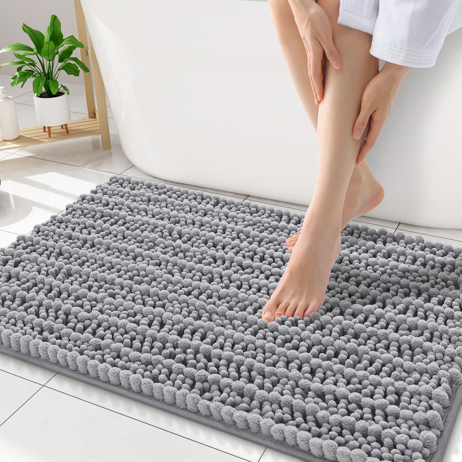 Smiry Bathroom Rugs 34X21, Extra Soft Rubber Backing Chenille Bath Mats