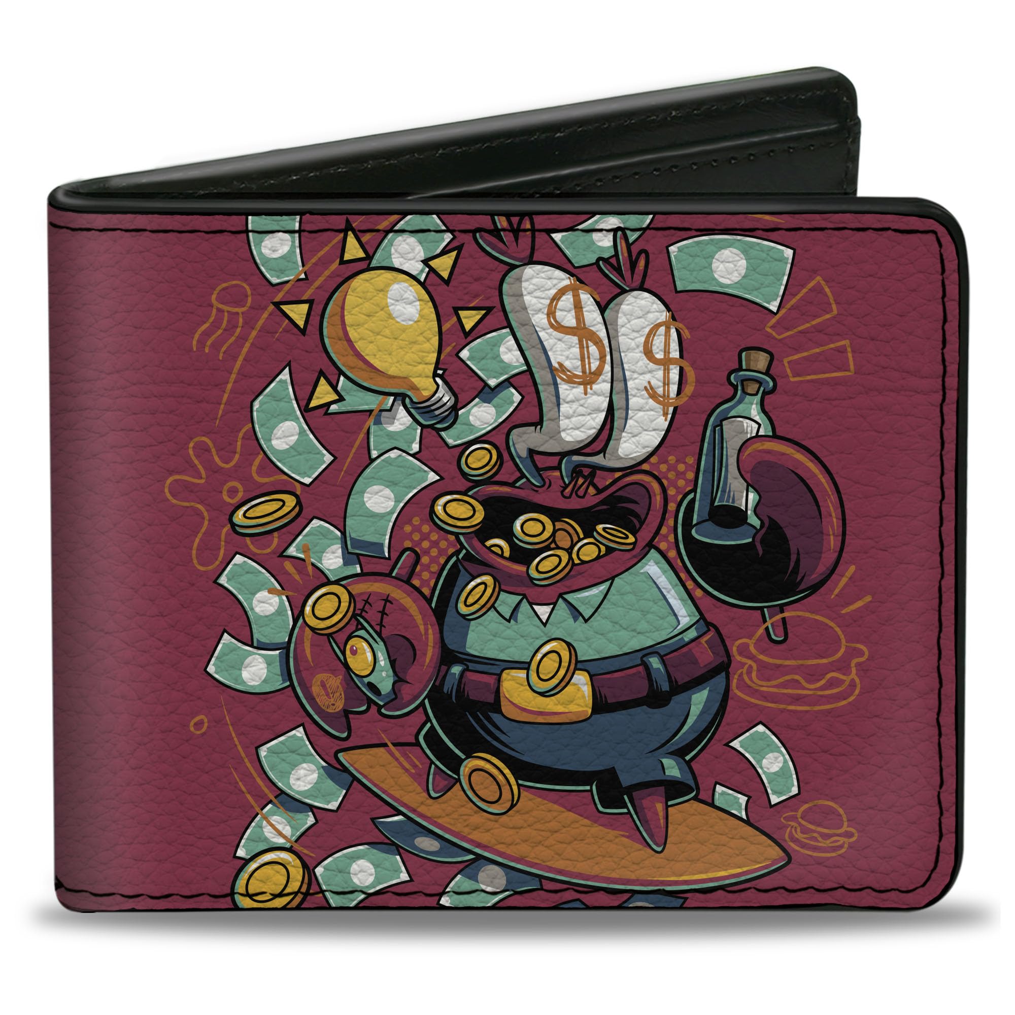 Nickelodeon Wallet, Bifold, SpongeBob Mr Krabs Dollar Sign Pose Pink, Vegan Leather
