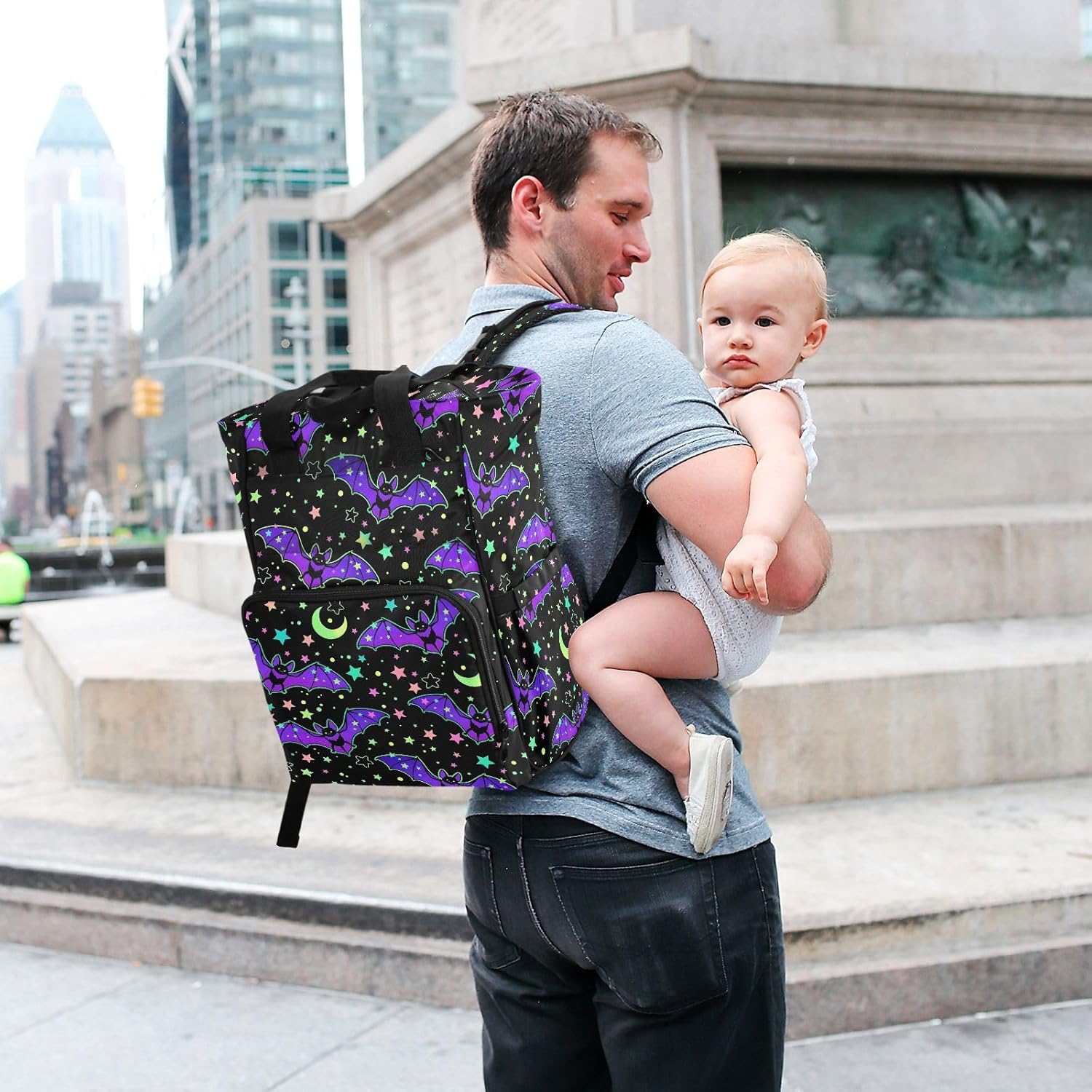 MNSRUU Diaper Bag Magic Galaxy Bat Diaper Bag Backpack Multifunction Travel Diaper Bag Tote Large Capacity Diaper Changing Backpacks for Moms Dads