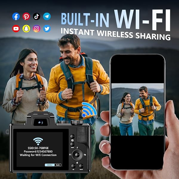 8K Digital Camera, 88MP WiFi Cameras for Photography with 3.2" Touchscreen, 16X Zoom Autofocus Professional Dual Camera, Anti-Shake, 2 Batteries & Charging Stand, 64GB Card, Flash, Lens Hood - 4