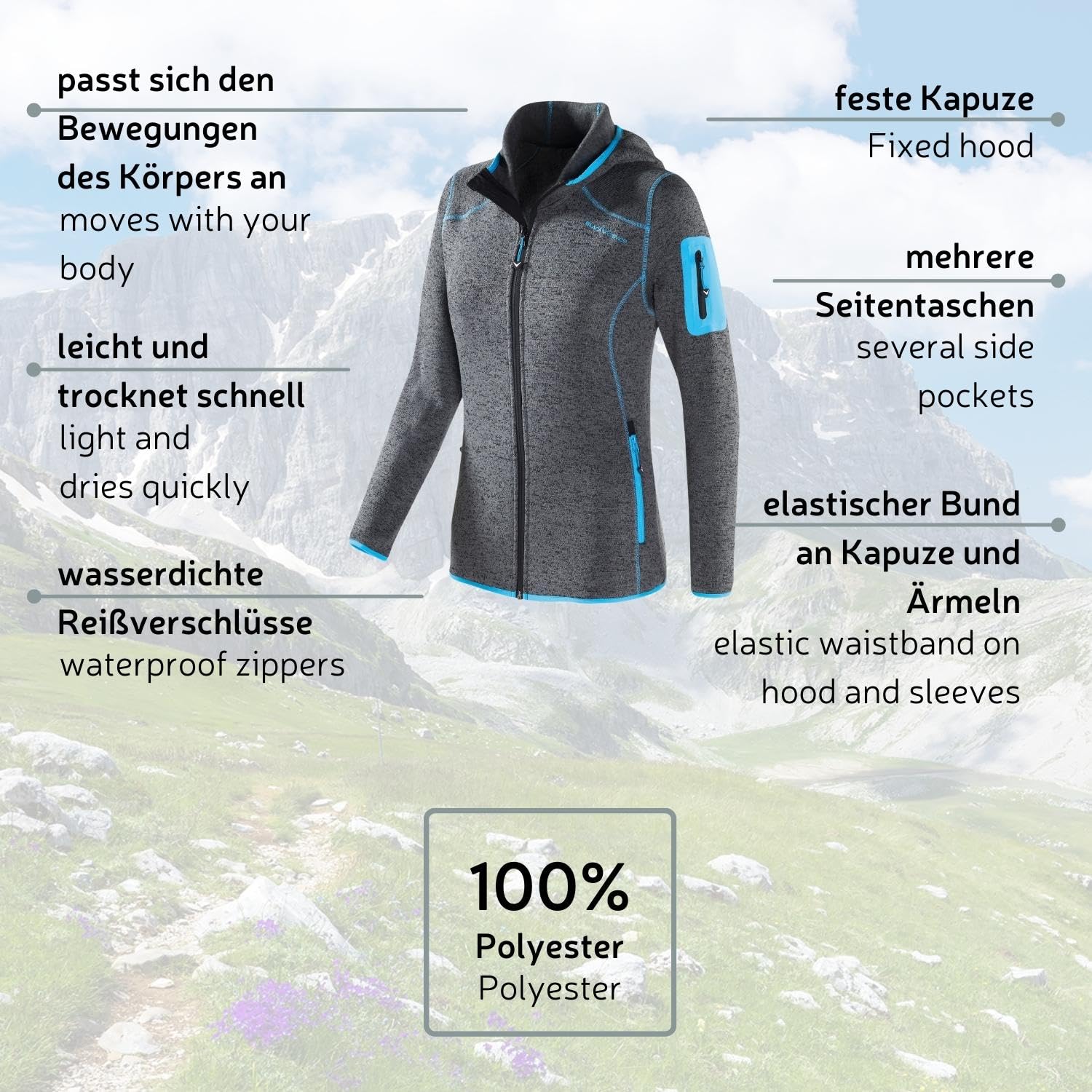 Black Crevice Veste polaire en velours côtelé avec capuche femme I Veste polaire à l'aspect tricoté chiné femme I respirante et légère I tricotée femme I Vestes polaires d'extérieur femme