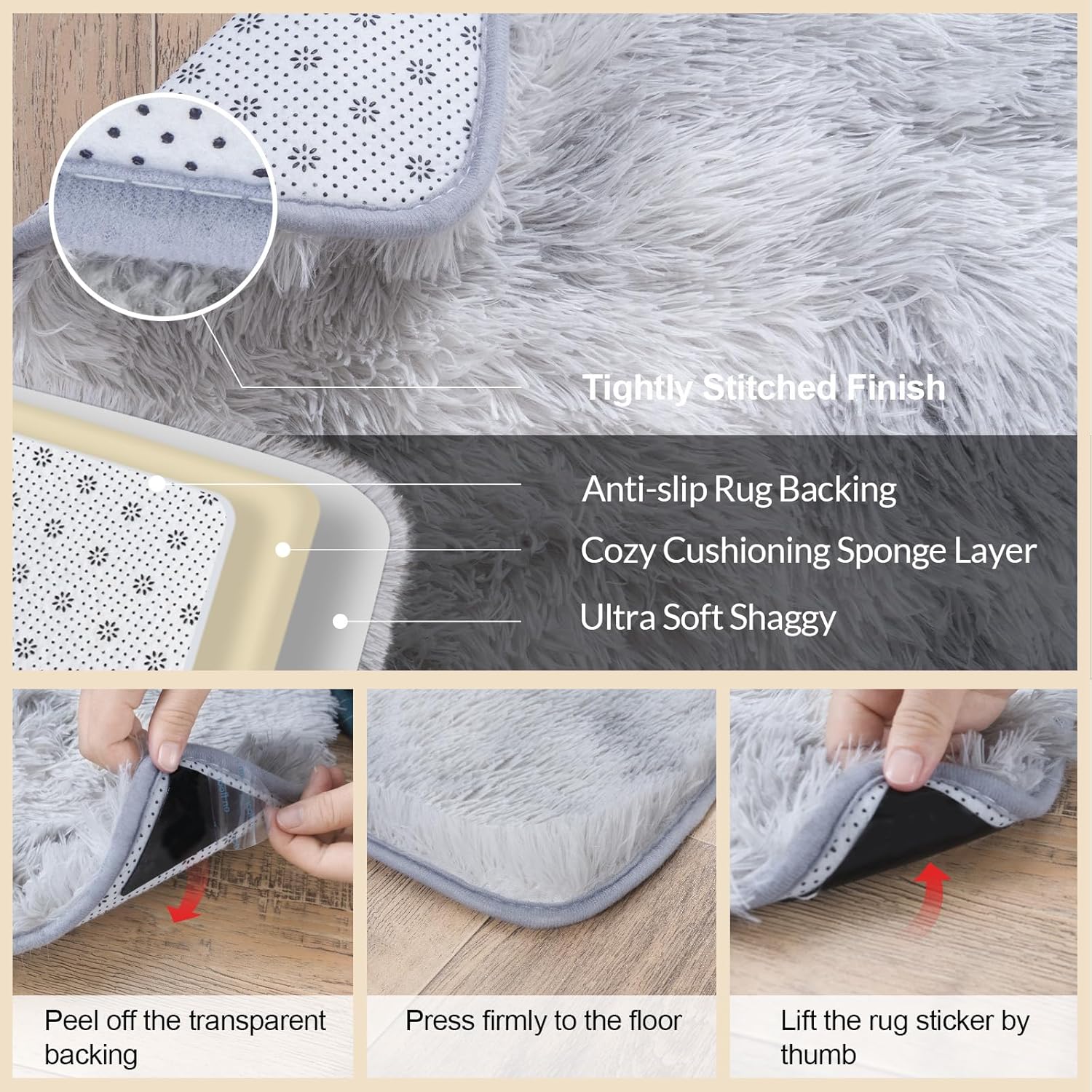 Mugorn 4x6 Rugs for Living Room, Large Fluffy Area Rugs for Bedroom, Soft Carpet Shag Kids Rug with 4 Non-Slip Rug Pads (Grey Tie-Dyed, 4ft x 6ft) Grey Tie-dyed 4' x 6' (Rectangular)