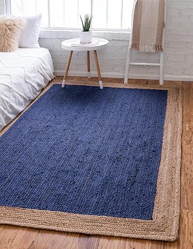 DecorAvenue Colección de yute trenzado hecho a mano, calidad clásica, hecho natural, tejido a mano con color sólido (naturalazul marino, 10 pies x