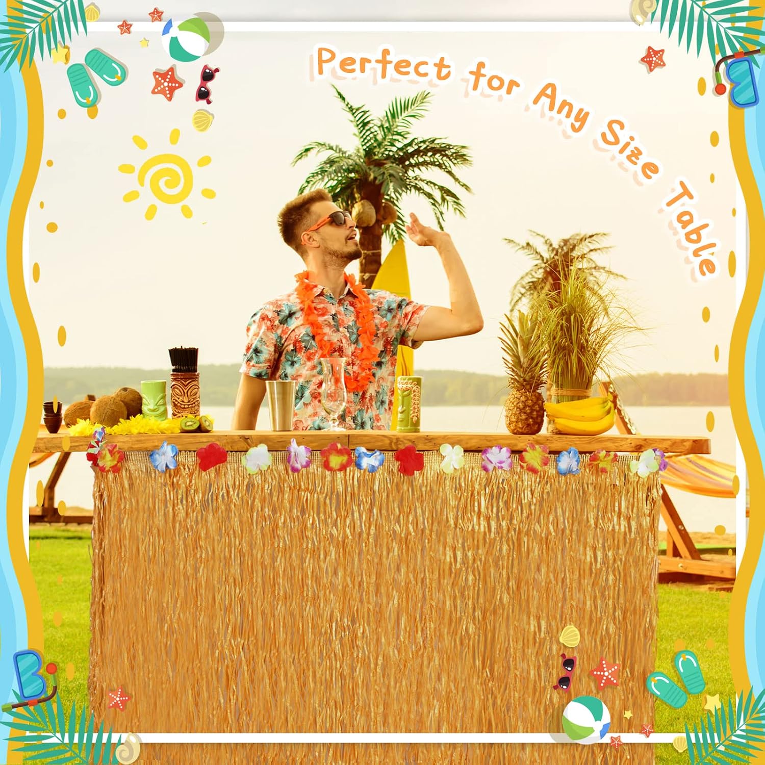 9 Feet x 29 Inches Luau Hawaiian Table Skirt Raffia Style Table Skirt for Luau Party Hula for Hawaiian Beach Birthday Party Decoration Supplies