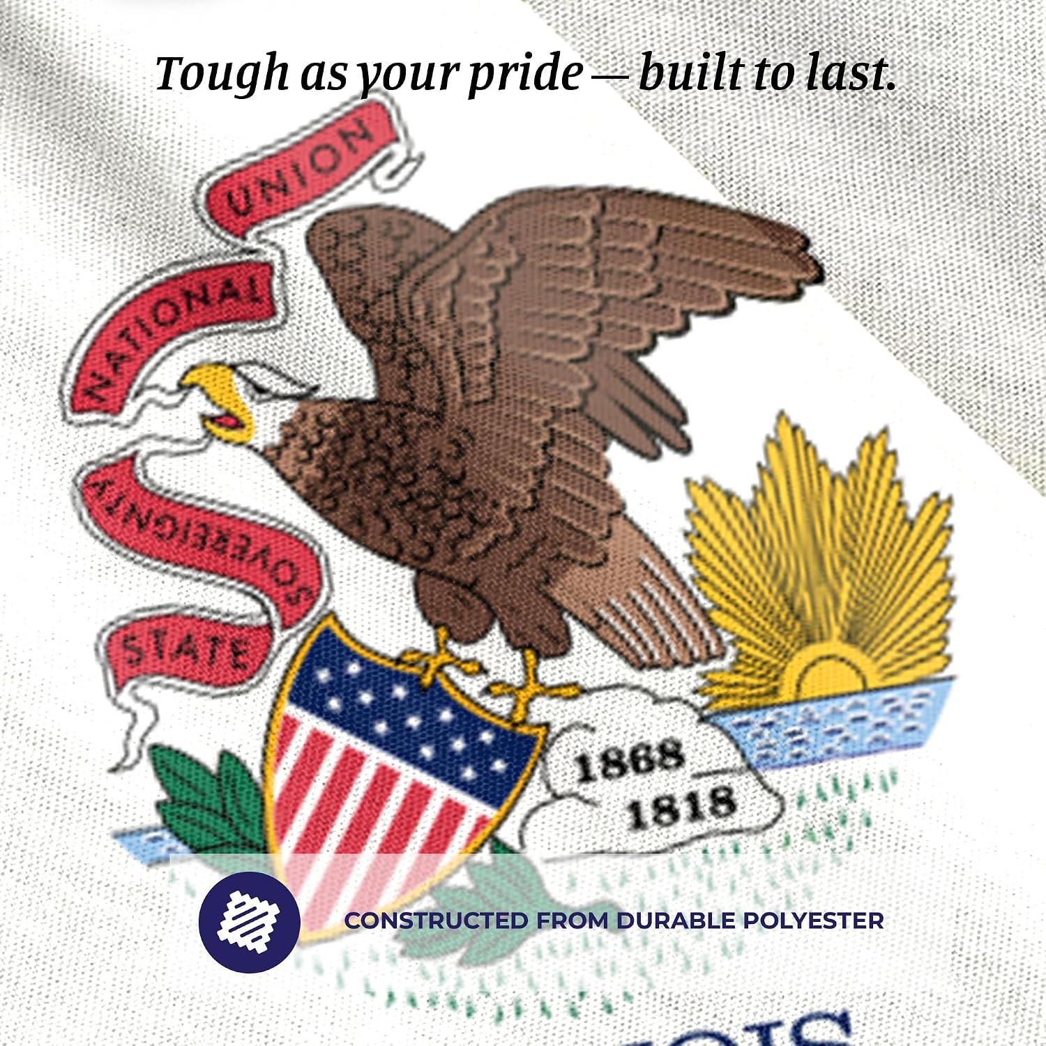 AGAS Illinois State Car Window Flag 10.5x15 inch - Double Side Printed Knitted Polyester - 19" White Plastic Unbreakable Pole