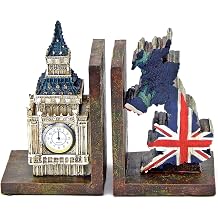 Bellaa Big Ben Bookends - London Clock Tower UK Flag Decorative Book Ends - Heavy Duty Resin British Themed Home Decor - 8 Inch Tall - Set of 2 England Gift 26348