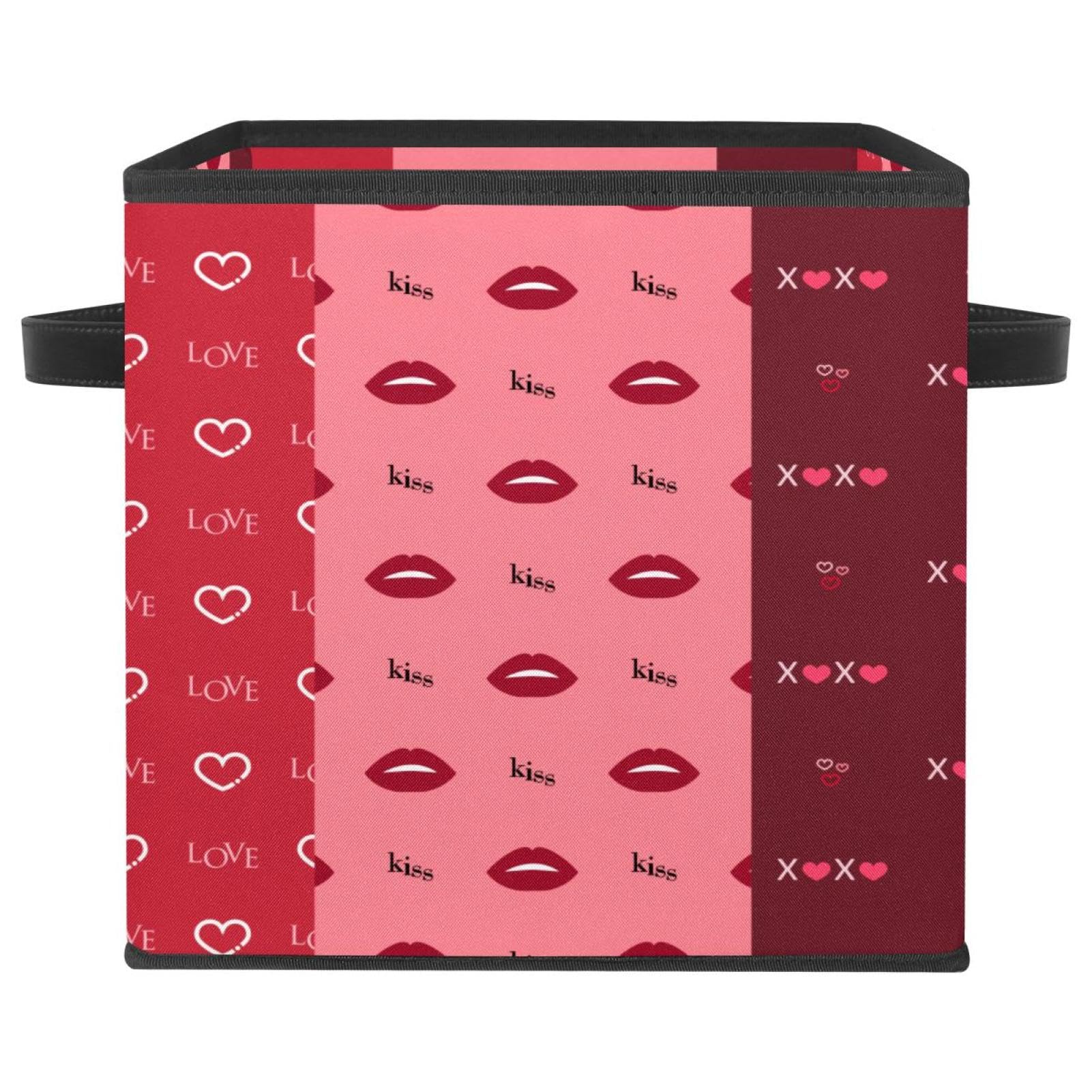 Boîte de rangement cube en tissu motif cœurs pour organiser la chambre des enfants et la maison