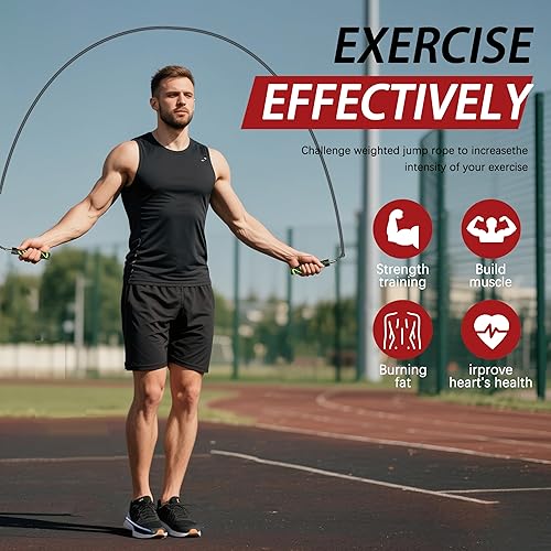 Miniatura 6 de Cuerda de saltar con peso para hombres y mujeres, cuerdas de salto pesadas intercambiables de 15 libras, 14 libras, 12 libras, giro de 360 grados,