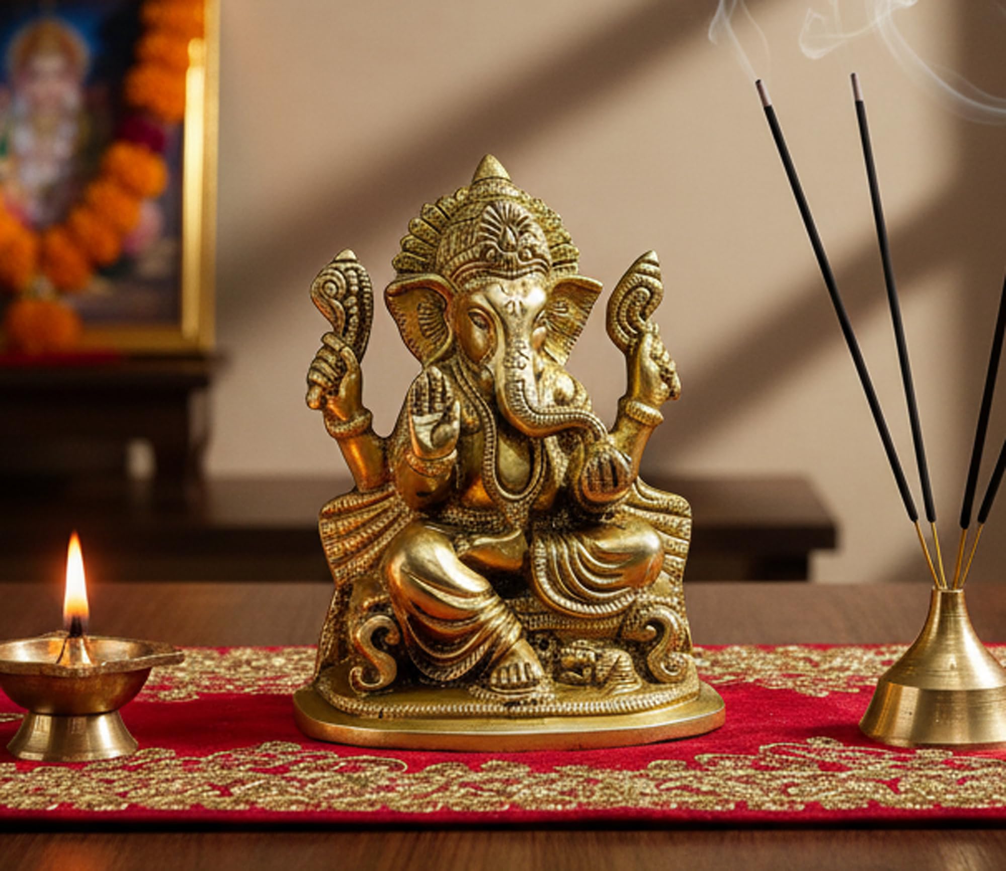 Esplanade Gold 5" Ganesha Brass Showpiece | Home Decor | Ganpati Ganapati Murti Idol (Sitting)