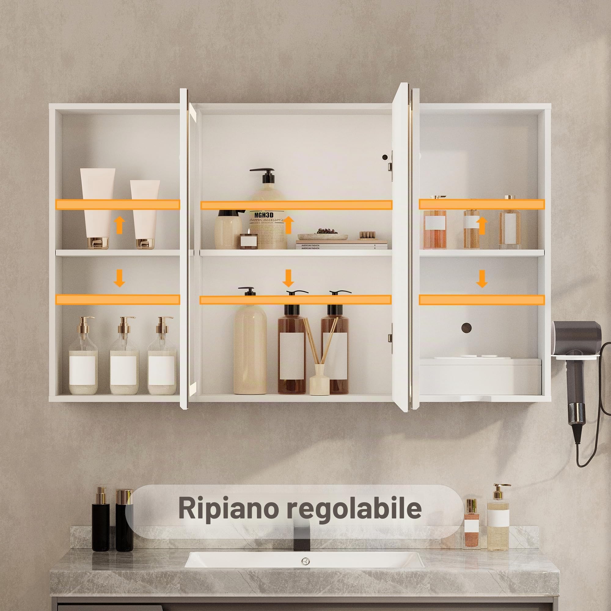 Xbro Specchio Bagno LED con Armadietto e Presa 100x16x60 cm | LED touch regolabile per trucco e cura personale, con vano contenitore e presa integrata per un bagno ordinato.