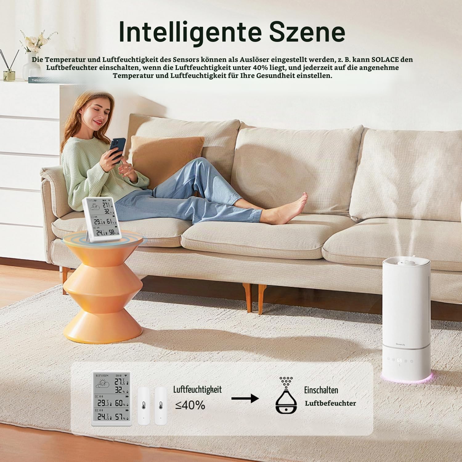 WLAN Thermometer Hygrometer Innen: Intelligenter Temperatur- und Feuchtigkeitsmonitor mit App-Benachrichtigungen und Kostenfreier Datenexport, kompatibel mit Alexa, 4 Sensoren und Basisstation