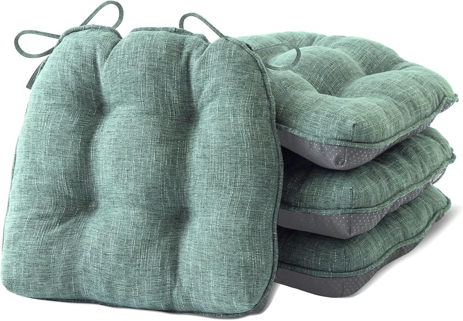 Chair Cushions for Dining Chairs Set of 4, Kitchen Chair Cushions, Chair Pads with Ties Non Slip Backing, Christmas Room Decor, Tufted Memory Foam Seat Cushion 4 Pack, 15.5x15.5x4, Sage Green