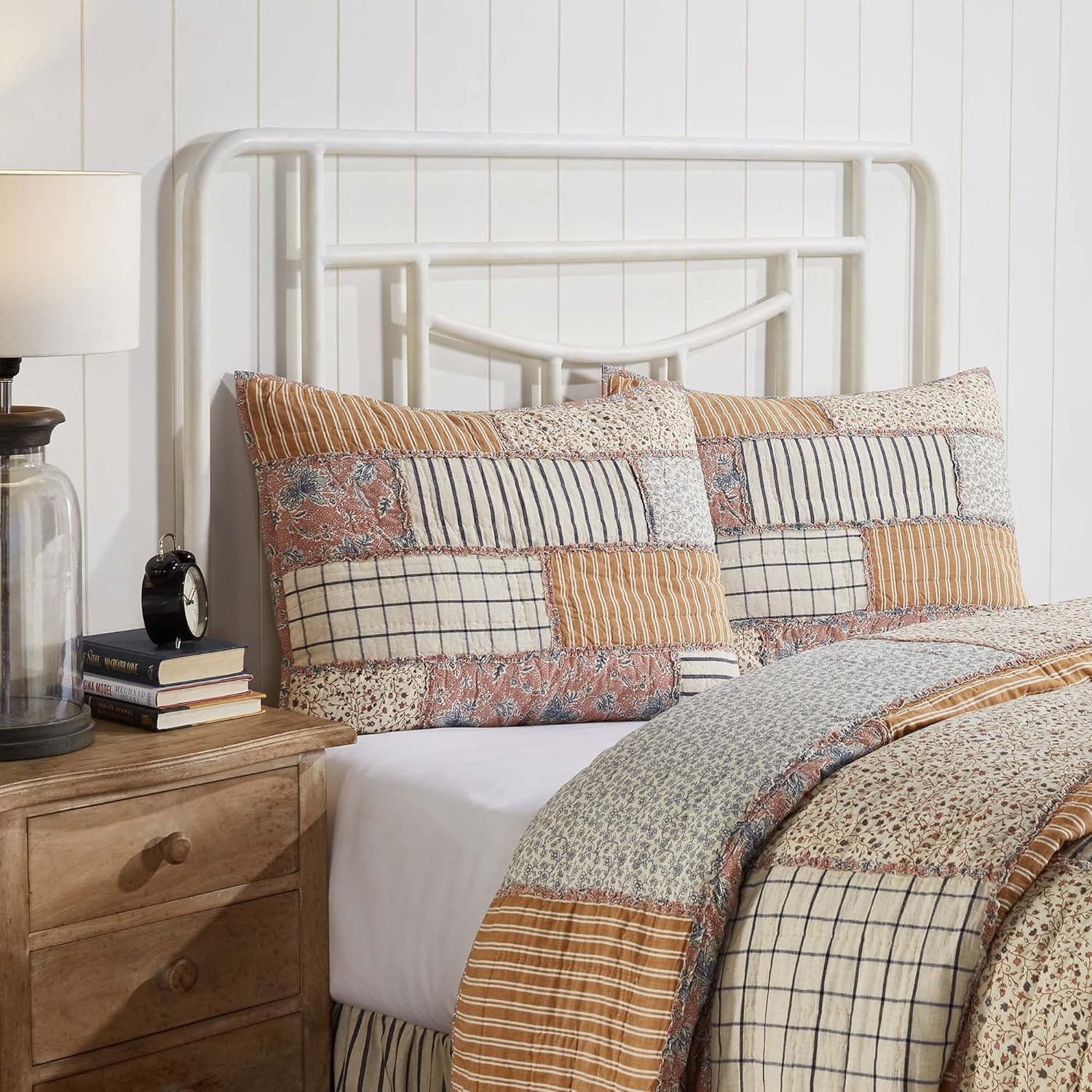 VHC Brands Kaila Patchwork Quilted Standard Pillow Sham 21x27 - Vintage Farmhouse Boho Bedroom Decor