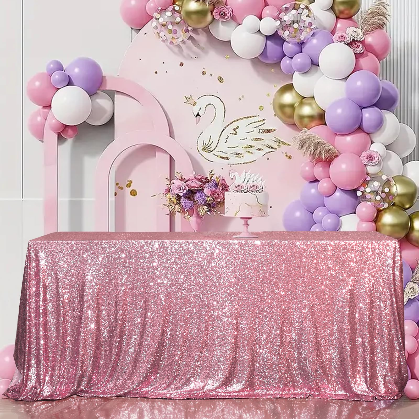 Juya Delight Pink Tablecloth Rectangle Sequin Tablecloth,Sparkle Glitter Tablecloth for Birthday Party Wedding Valentine's Decoration,Pink