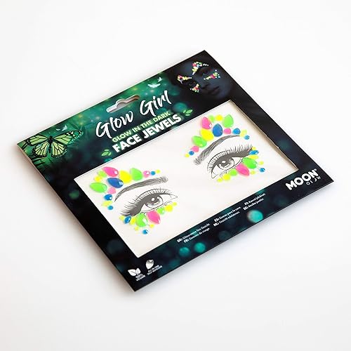 Miniatura 10 de Moon Glow - Joyas de cara que brillan en la oscuridad, gemas corporales de la cara del festival, calcomanías con purpurina de ojos de maquillaje,