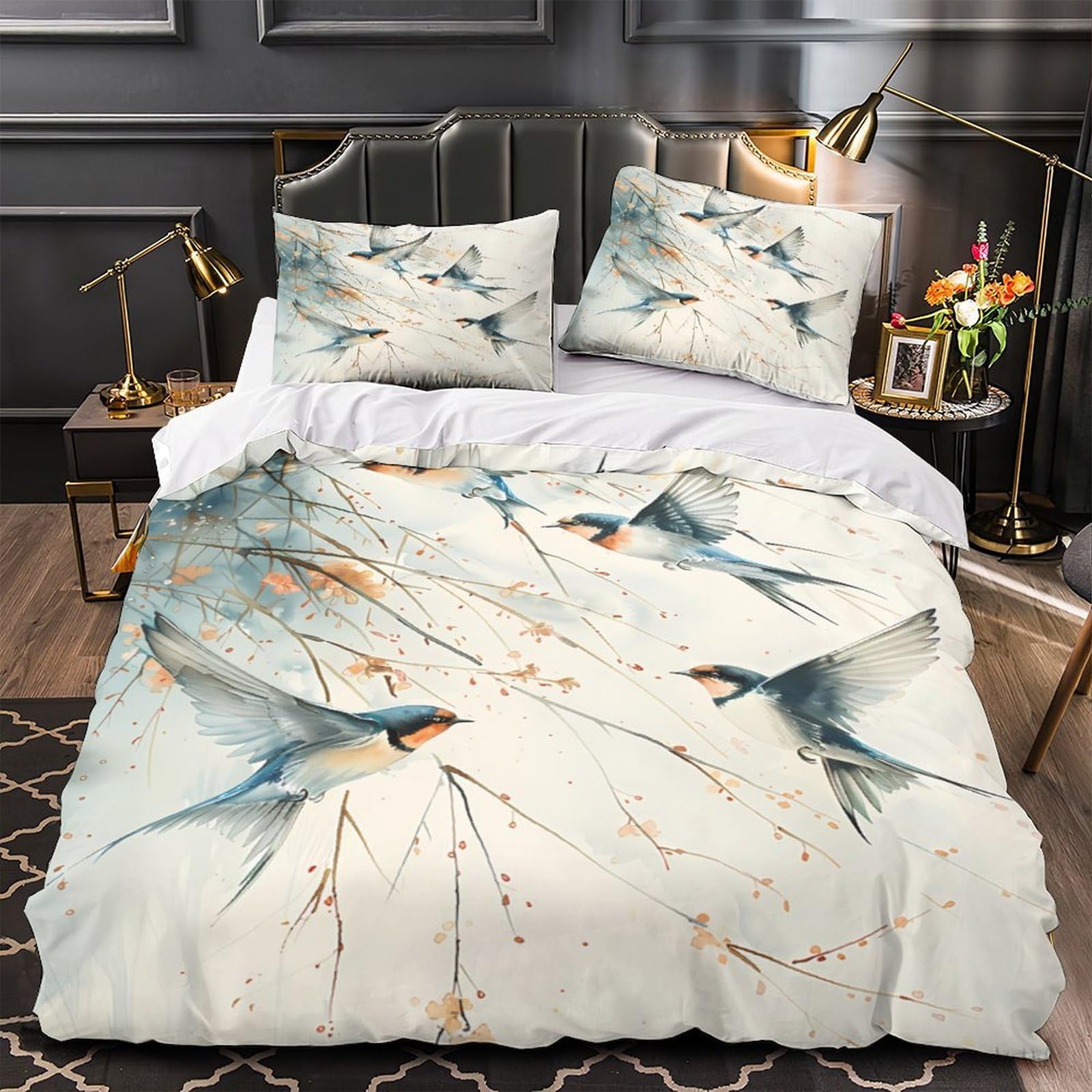 Housse de couette hirondelles en microfibre zippée respirante 3D