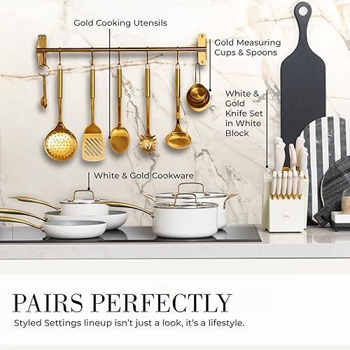 Miniatura 7 de Juego de utensilios de cocina dorados con tazas medidoras y cucharas, 13 piezas de accesorios de cocina dorados de lujo, incluye tazas medidoras de