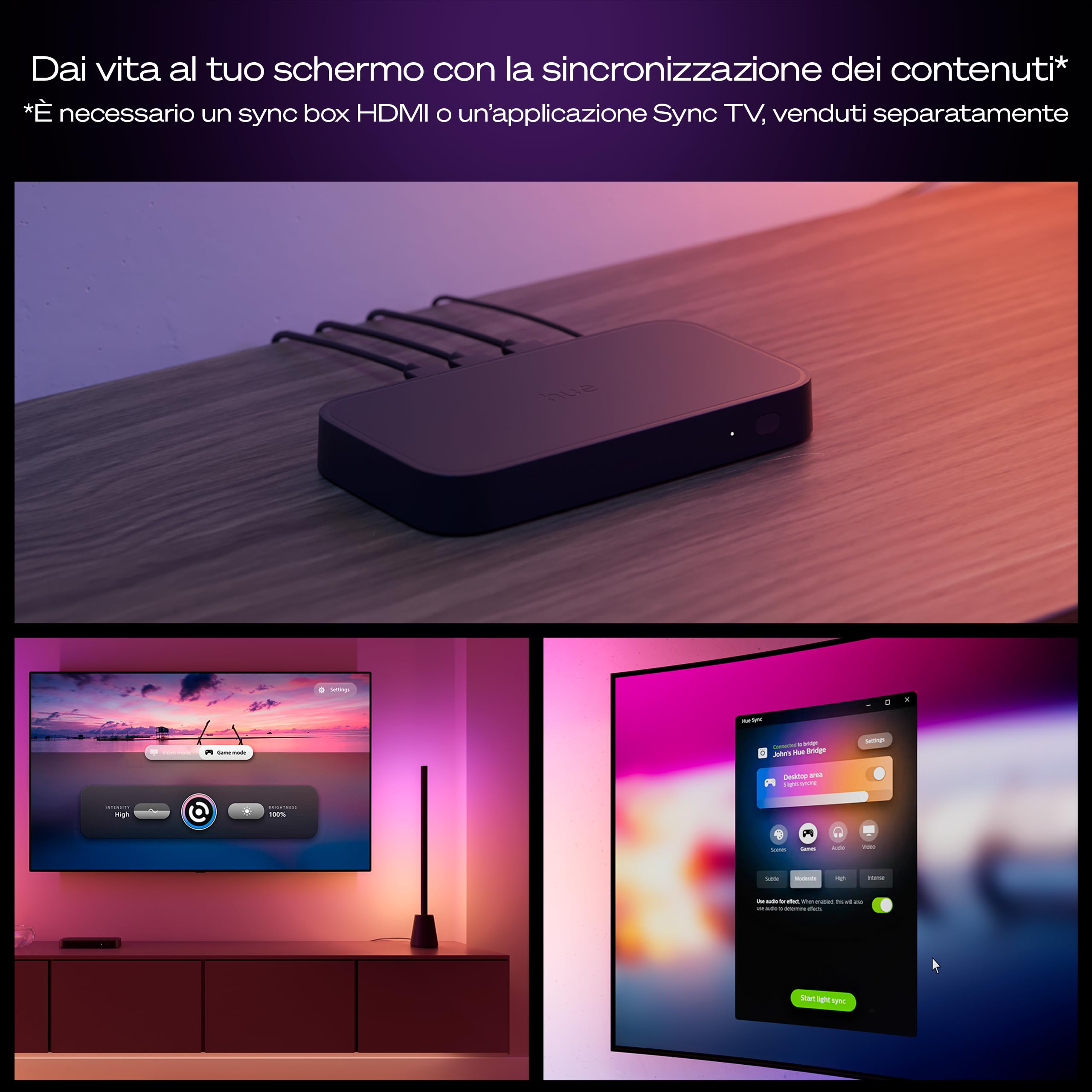 Philips Hue Play, Lampada da tavolo smart LED, 60 cm | Multicolor, RGBWWIC, Barra LED di design, Smart Home, Sincronizzazione TV con Hue Bridge & Sync Box, Compatibile con Alexa