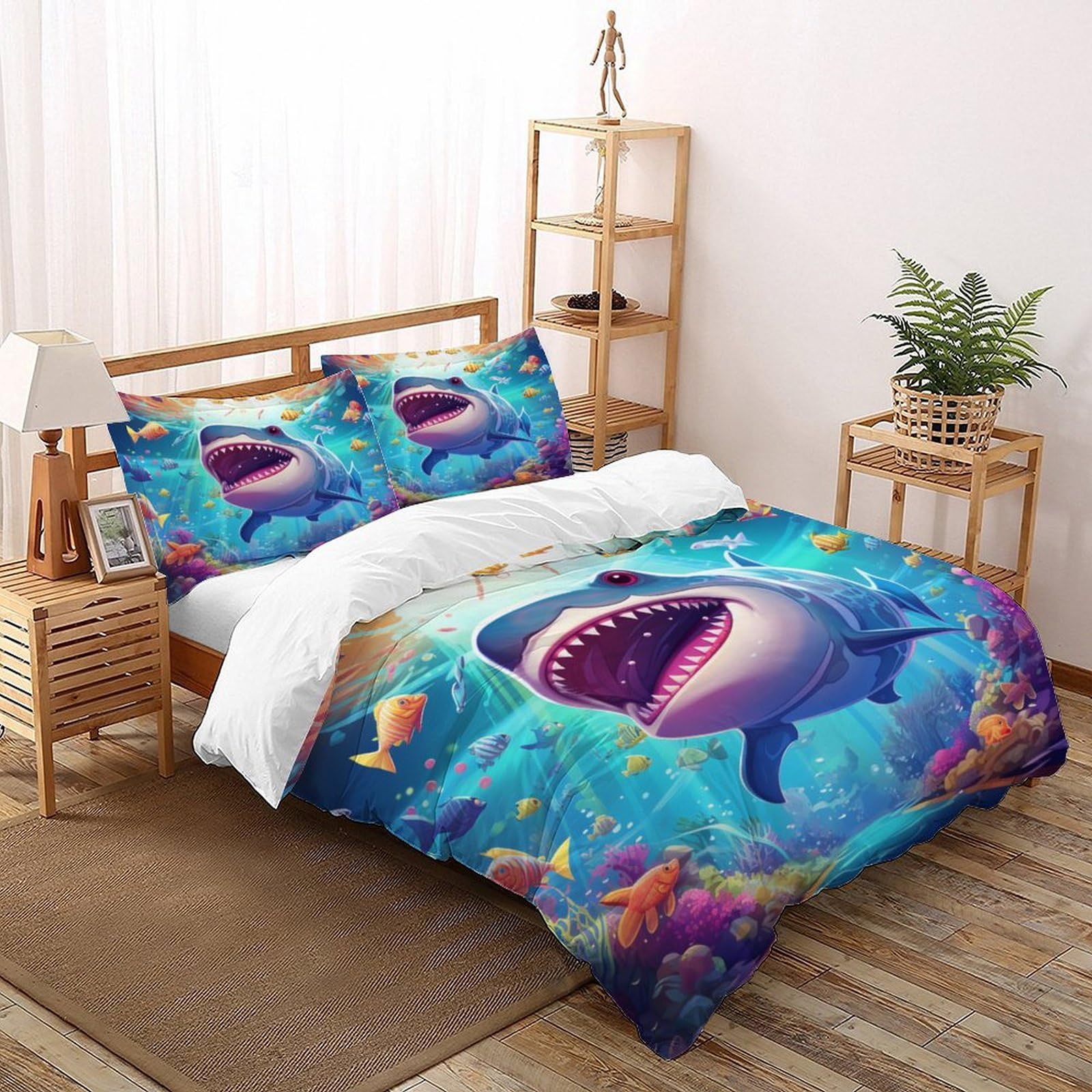 Housse de couette requin anti-glissement parure de lit grand format 260x220