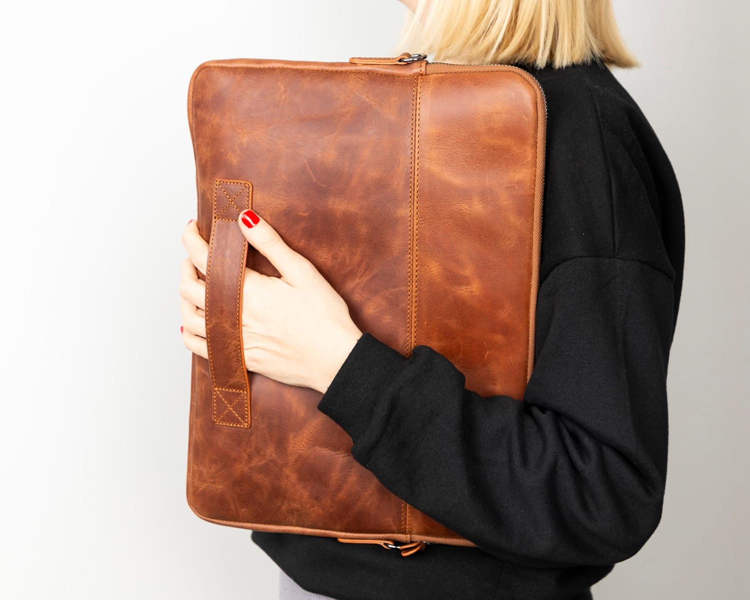 VENOULT Genuine Leather Laptop & Tablet Sleeve – Slim Design, Fits Devices up to 12" - 16" – Customizable Design, Soft Suede Lining, Lightweight Case for (Dark Brown, up to 16" Devices) image 3