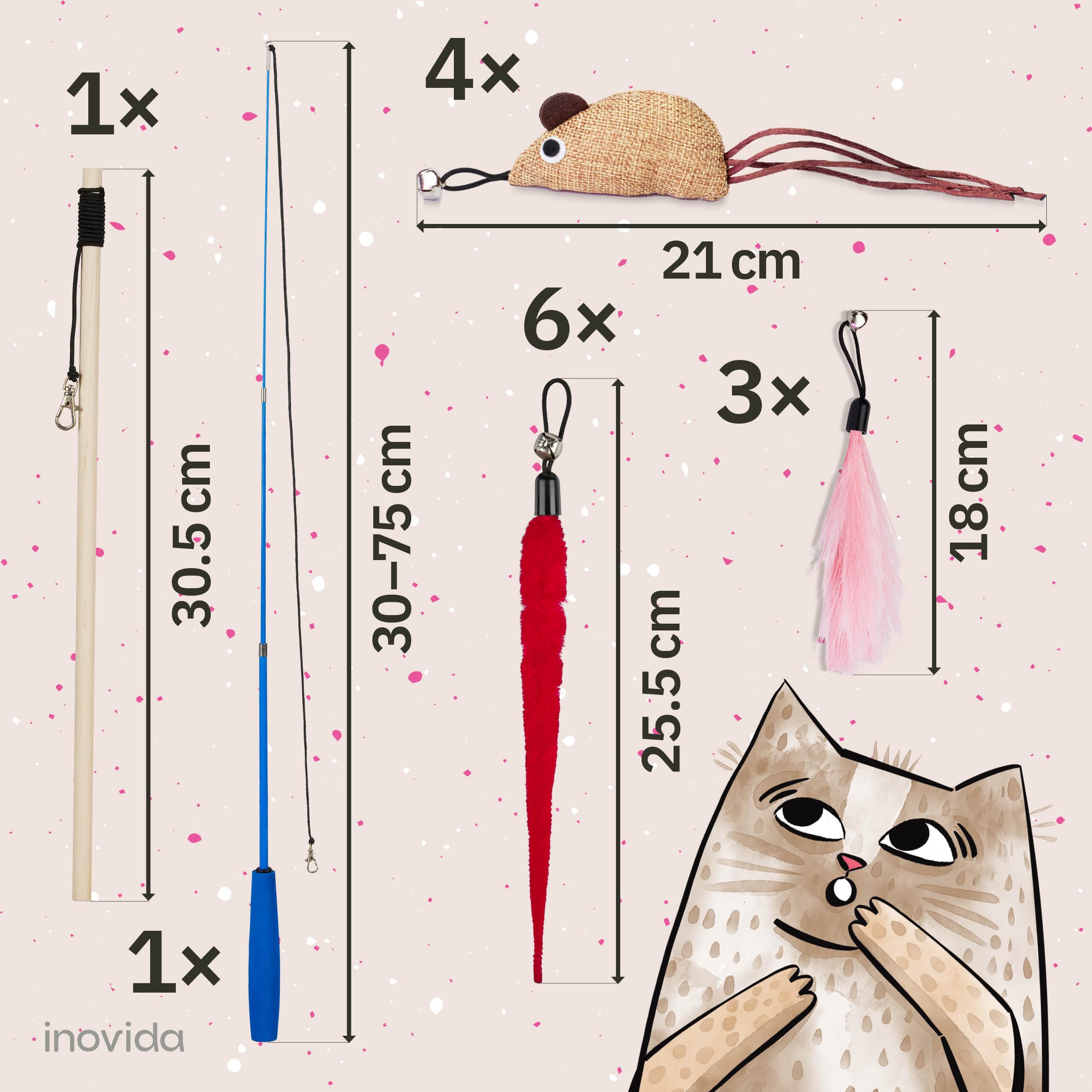 Inovida XL 15 Pcs Cat Fishing Rod Toys Set - Vegan and with Catnip - Feather Wand Kit for Indoor Cat - for Adult and Kittens - From - Image 3